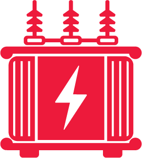 Icon of an electrical transformer with a lightning bolt symbol in the center.