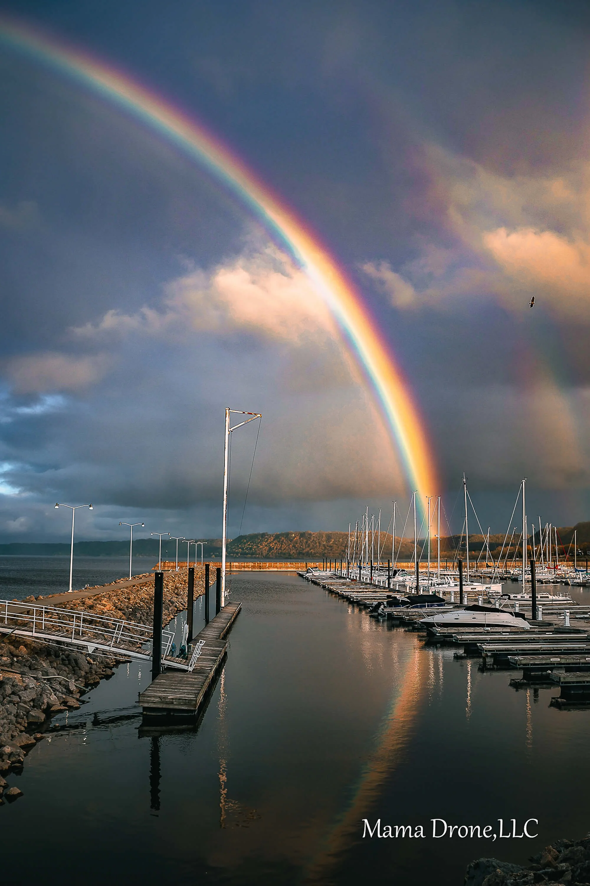 Rainbow over Lake City, MN's marina.