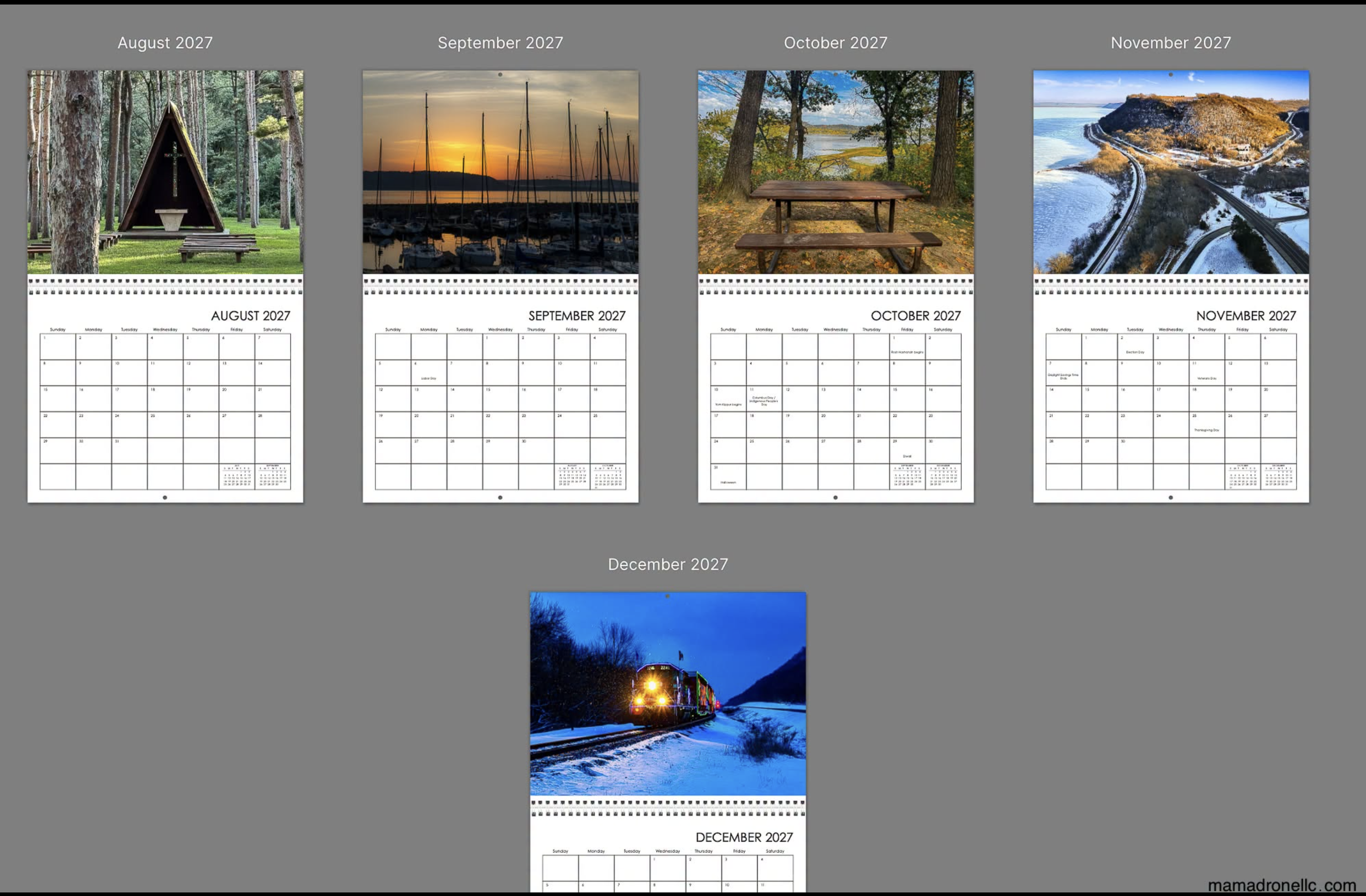 Drone photos of summer, fall and winter scenes for 2027 calendar.