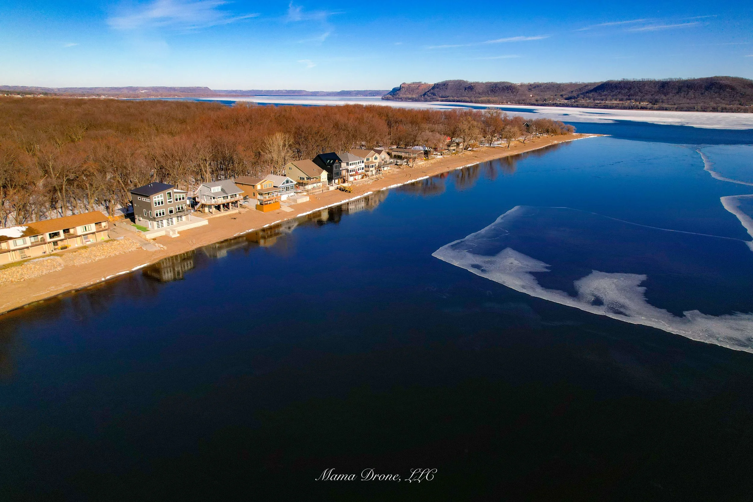 Winter Aerial View of Lake Pepin MN and WI.