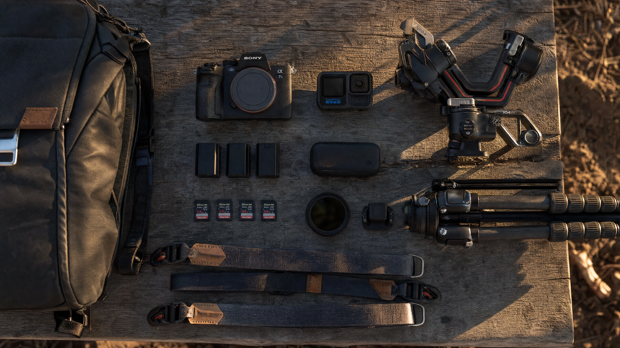 Professional video production equipment flat lay Sony A7SIII DJI Ronin gimbal GoPro cameras by MaRad Productions Charlotte NC