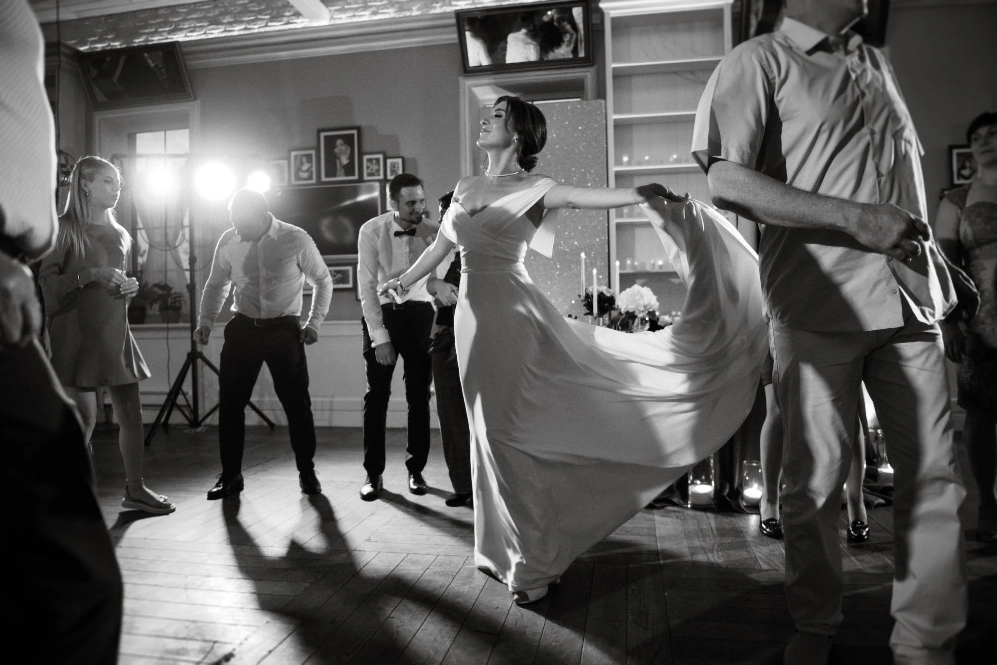 Cinematic black and white wedding film dance floor MaRad Productions wedding videographer Charlotte Fort Mill Rock Hill NC SC