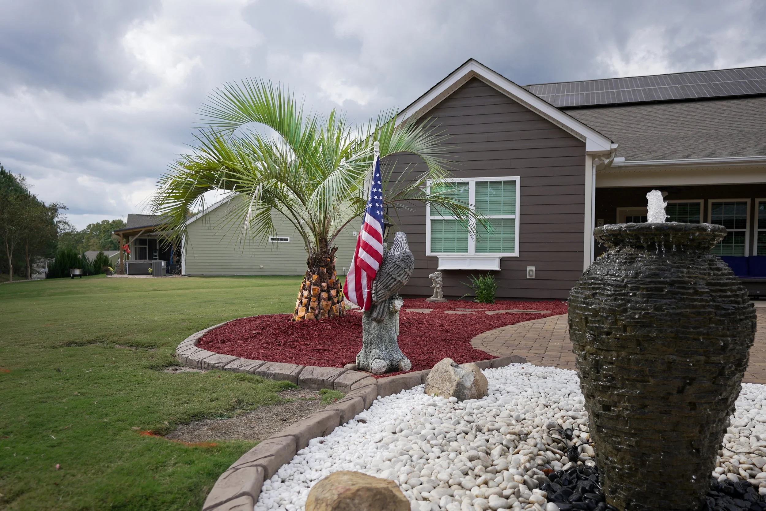 Lees Nursery residential landscape installation American flag front yard commercial photography by MaRad Productions Charlotte NC