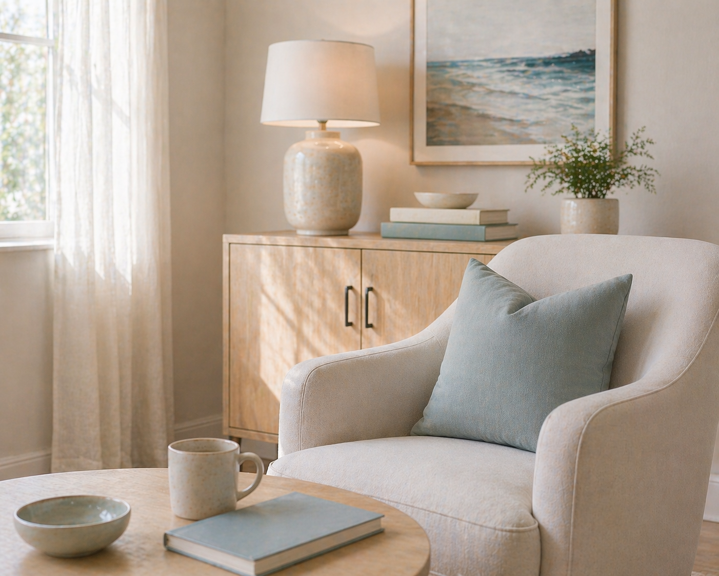 Cozy couples therapy seating area in South Carolina with two chairs and natural light