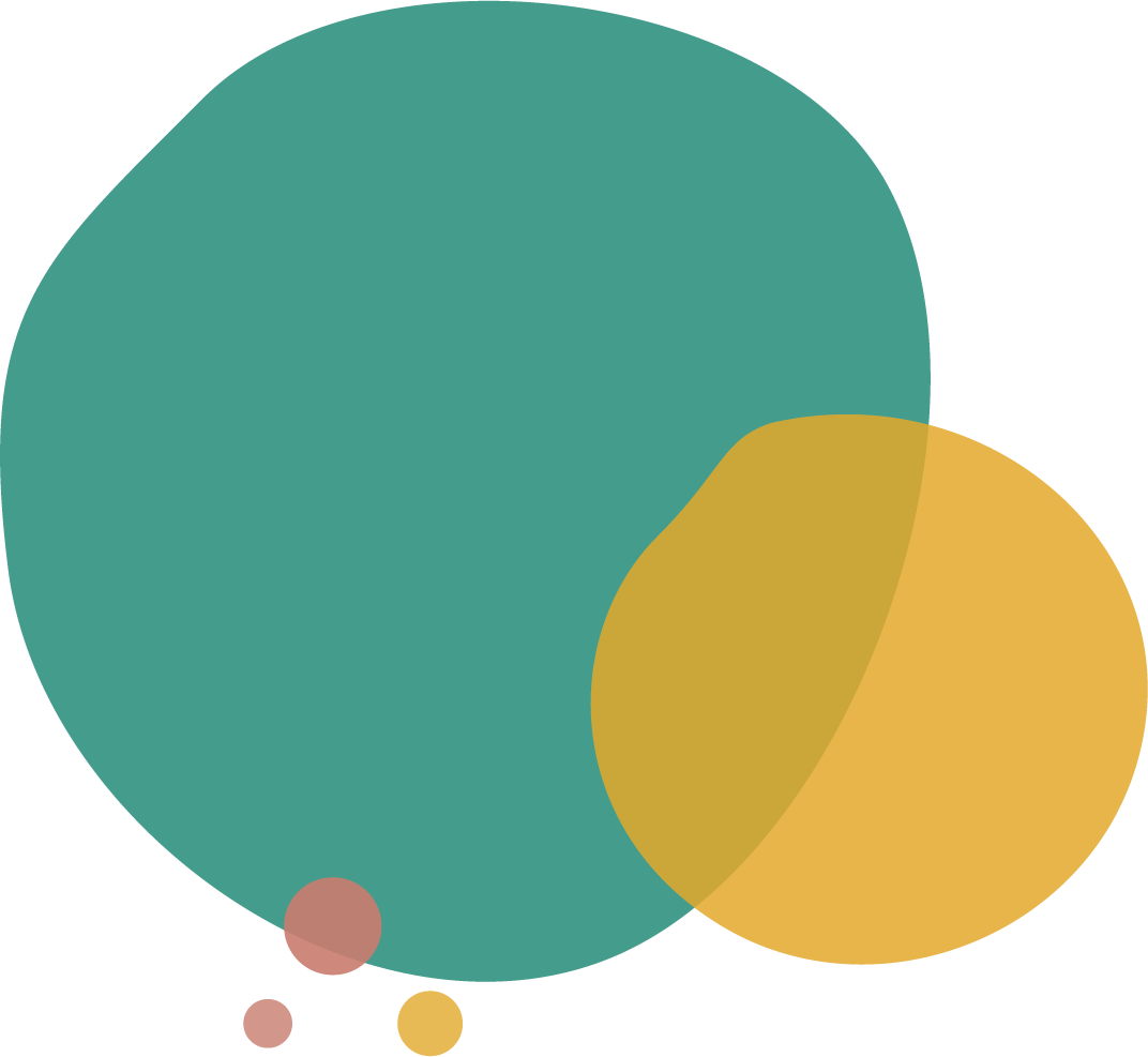 Eine abstrakte Illustration mit fünf verschieden großen, farbigen Kreisen in Blau, Gelb, Rosa, Orange und Hellgelb.