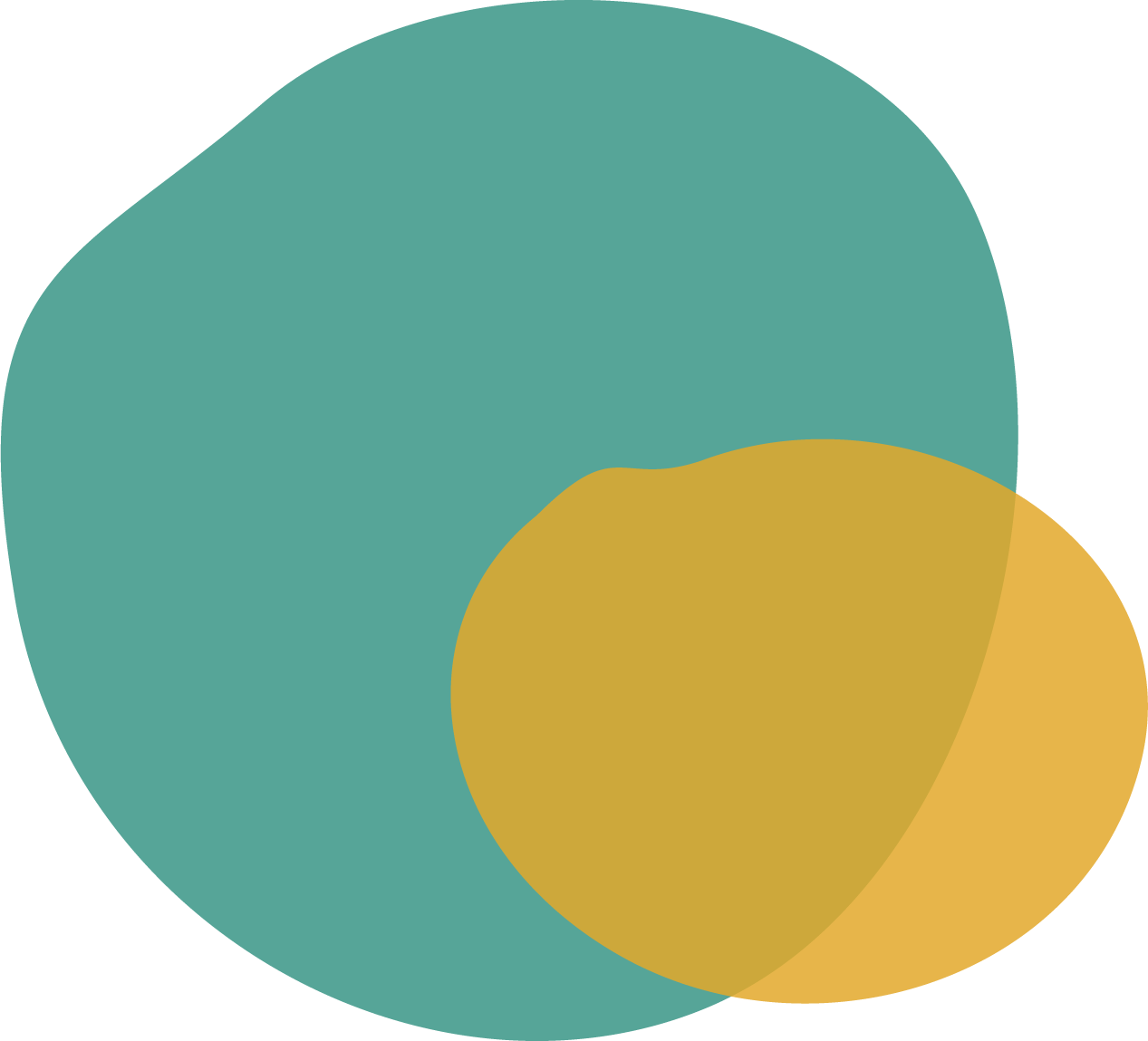 Dies ist eine illustrativ gestaltete Venn-Diagramm mit zwei Überlappungen, eine größere bläuliche und eine kleinere goldene Kreise, die sich in der Mitte überlappen.