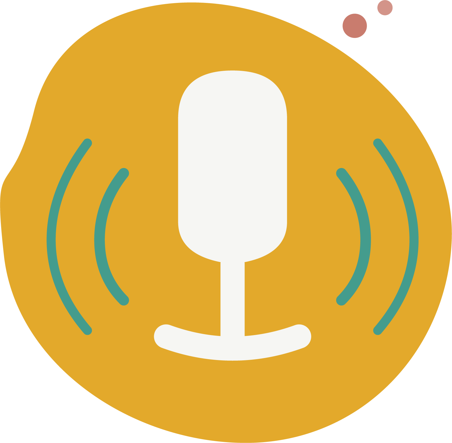 Ein gezeichneter Mikrofon-Icon in der Mitte eines gelben Kreises, mit Schallwellen, die sich nach außen ausbreiten.