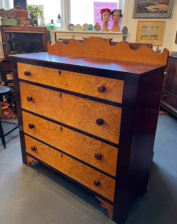 Birdseye Maple Dresser: Circa 1880, Measures 46 x 43 x 17"  ($1095)