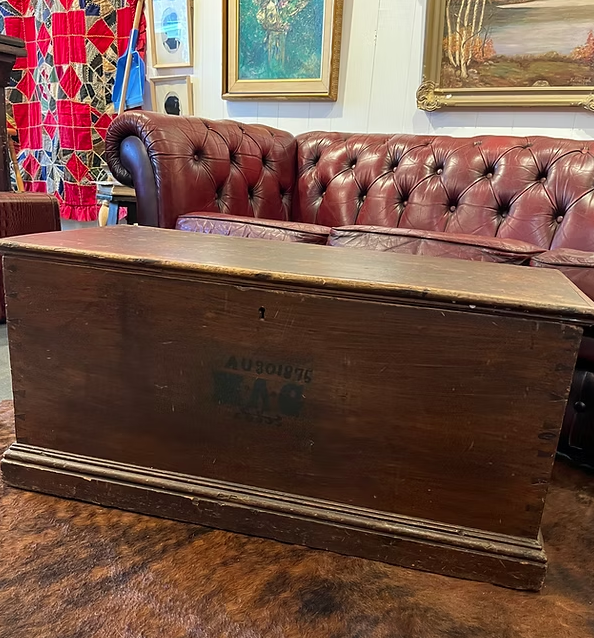 
1875 Blanket Box: Script- Au 30 1875 M.A.G., Measures 34" x 16" x 16" ($425) 