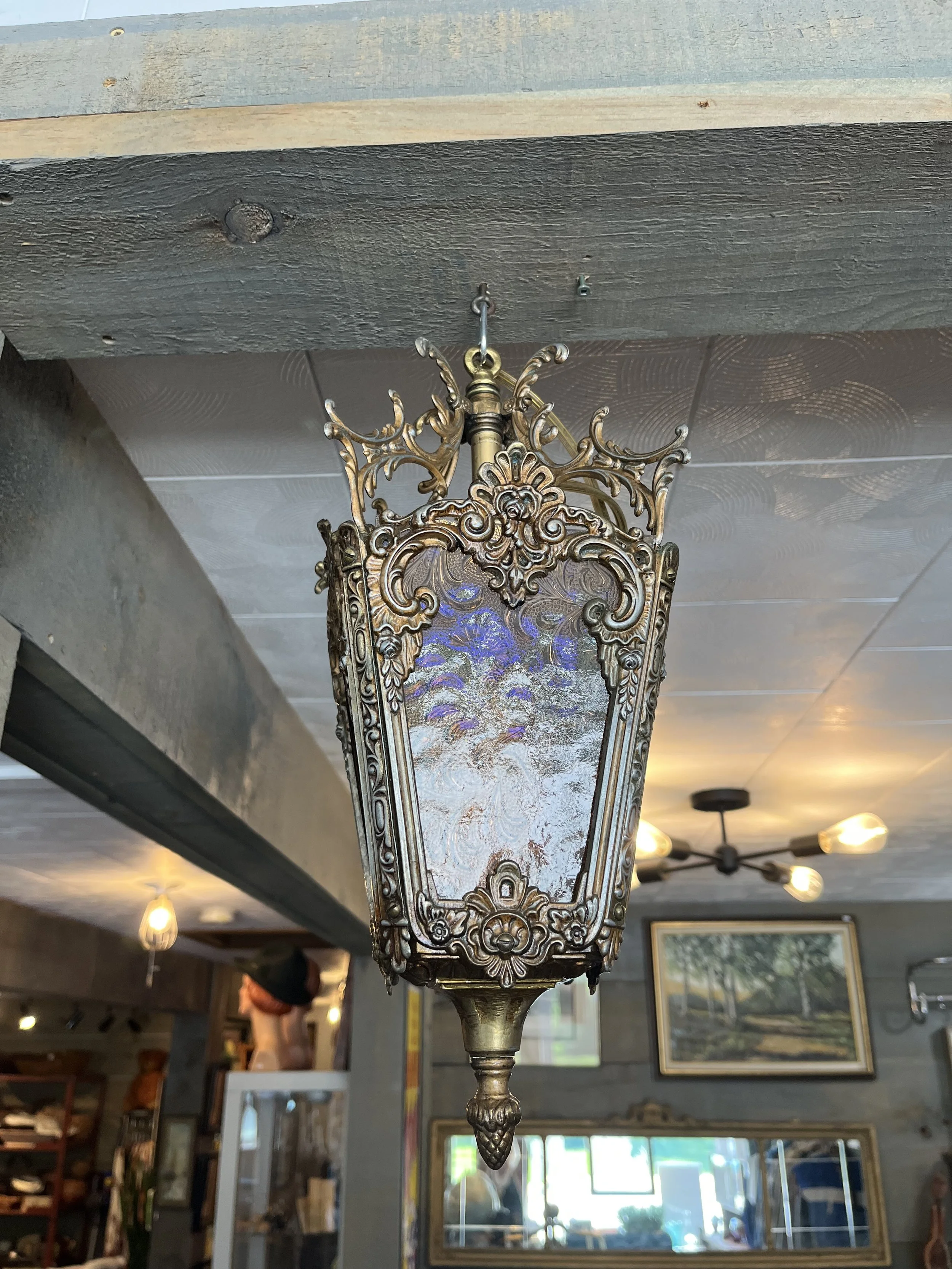 Victorian hanging lamp- floral glass inserts.  ($145)