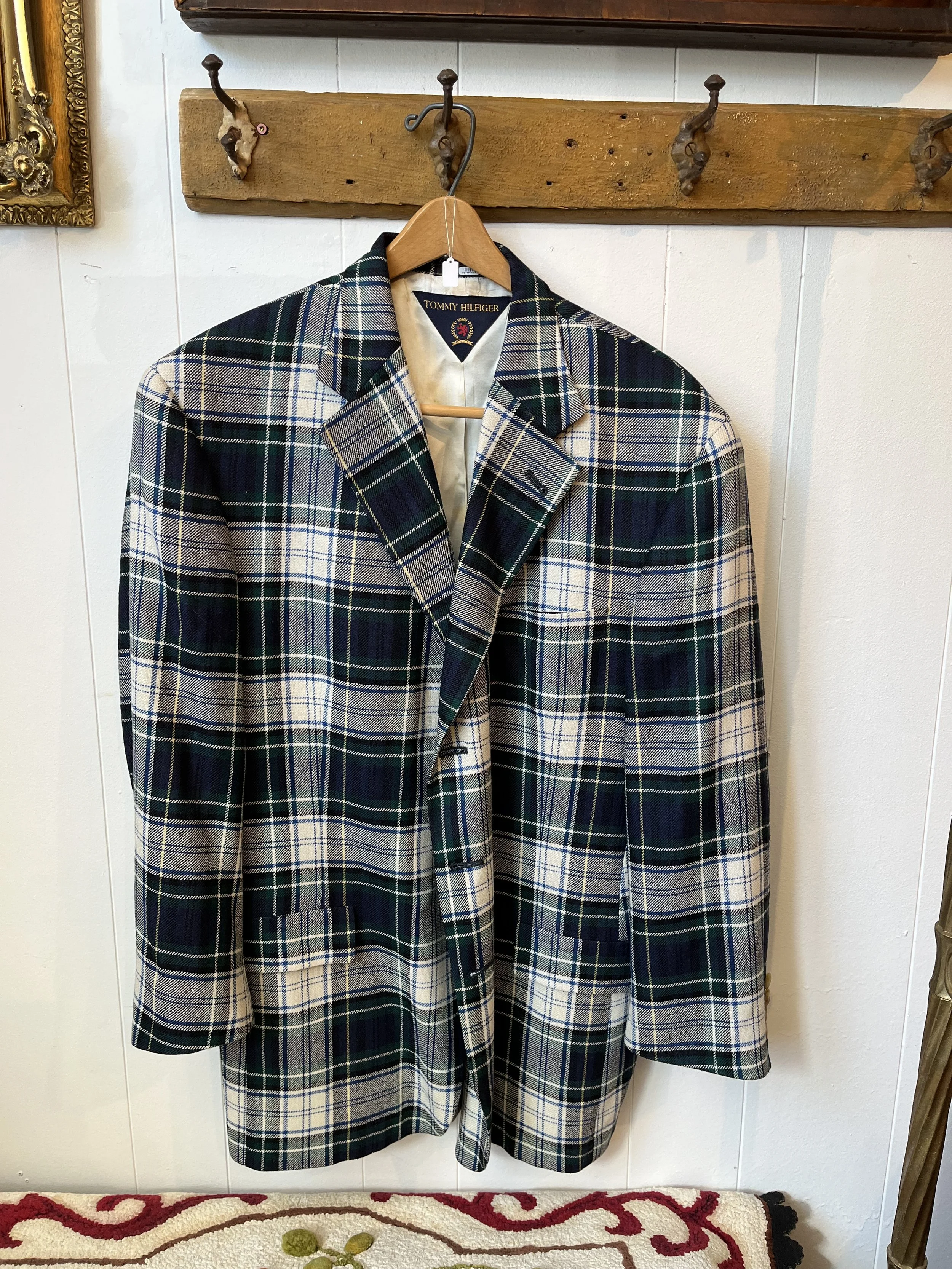 Tommy Hillfiger - Bob Horsely 1970s.  Plaid wool jacket. Measures20" in the shoulders.  ($75)