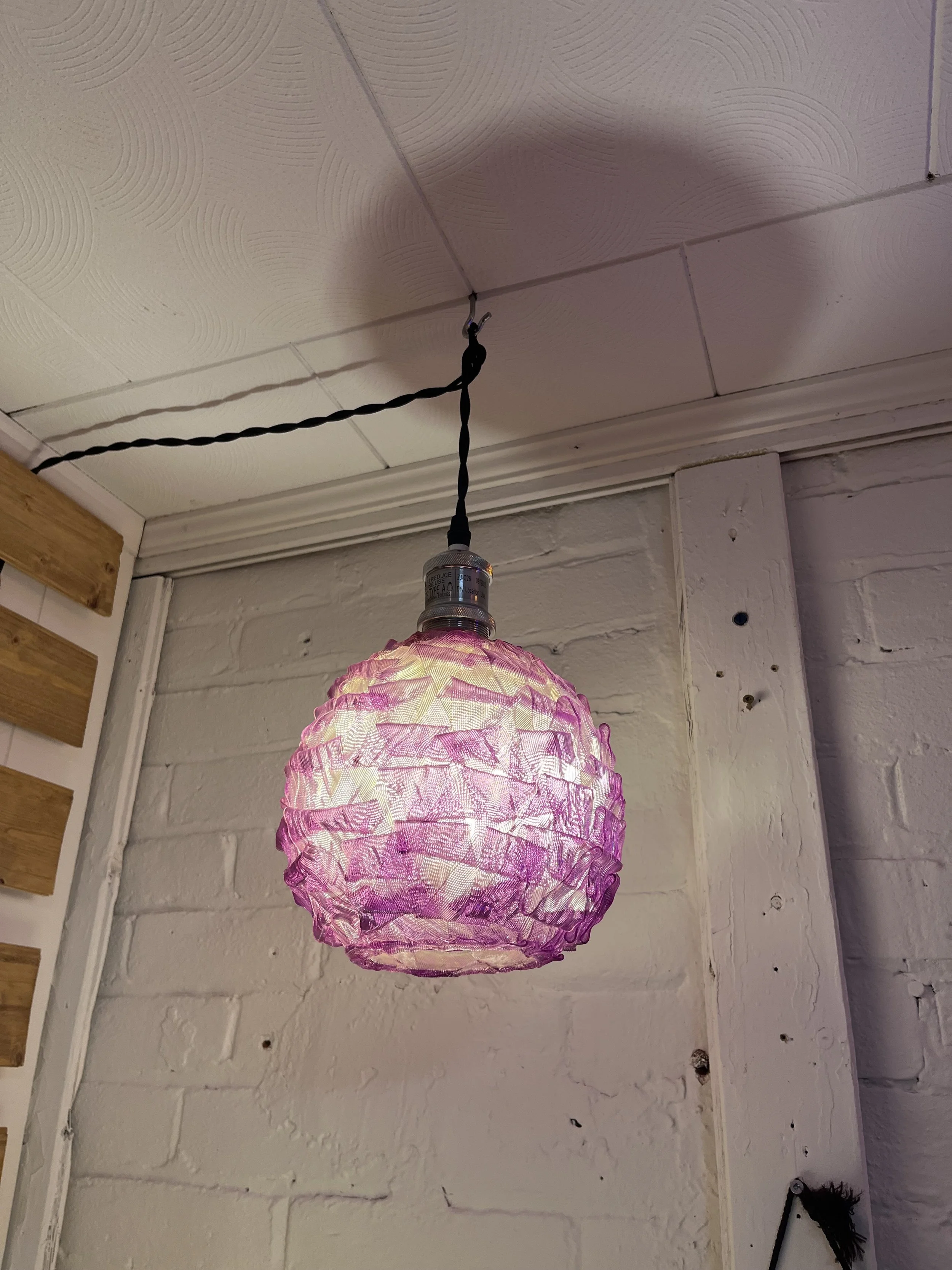 Mid Century Ribbon Light- rewired CSA- four in stock- red, purple and yellow. ($110 each)