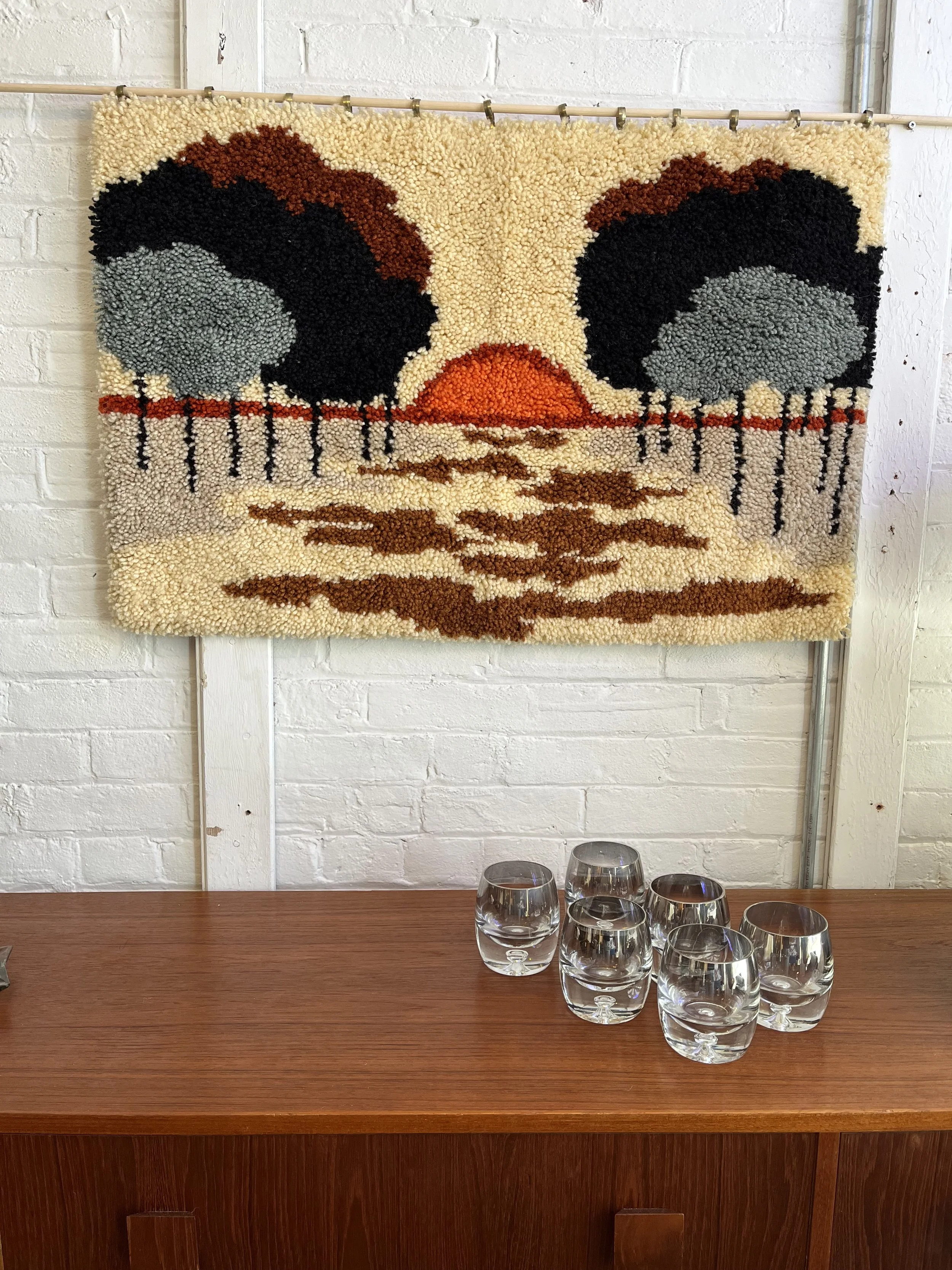 Mid century hooked rug.  Wool and acrylic.  36 x 24' ($110)