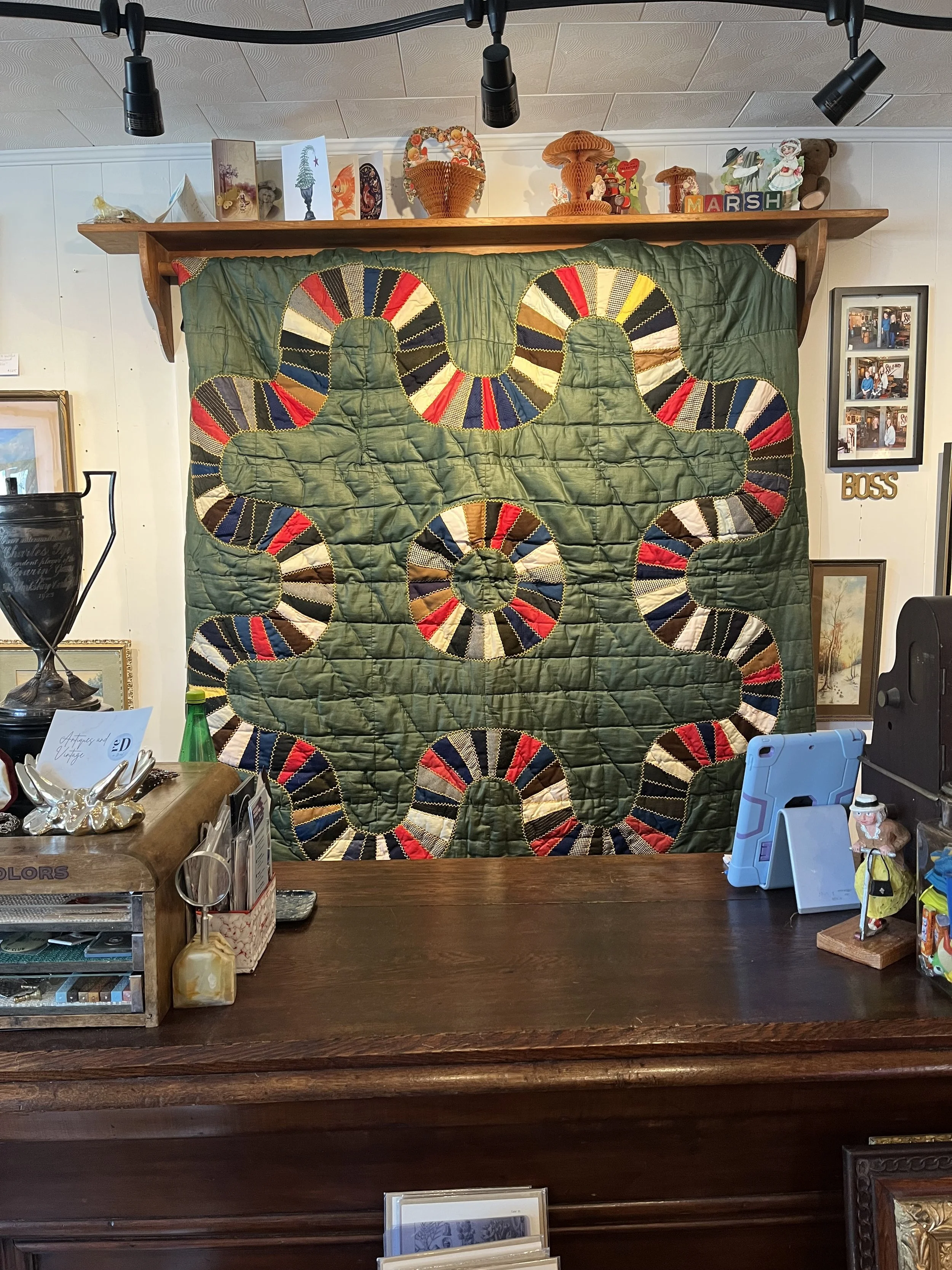 Coiled Serpent Quilt- This is a heavy piece- more of a comforter. 54 x 70" One mend.  ($225)