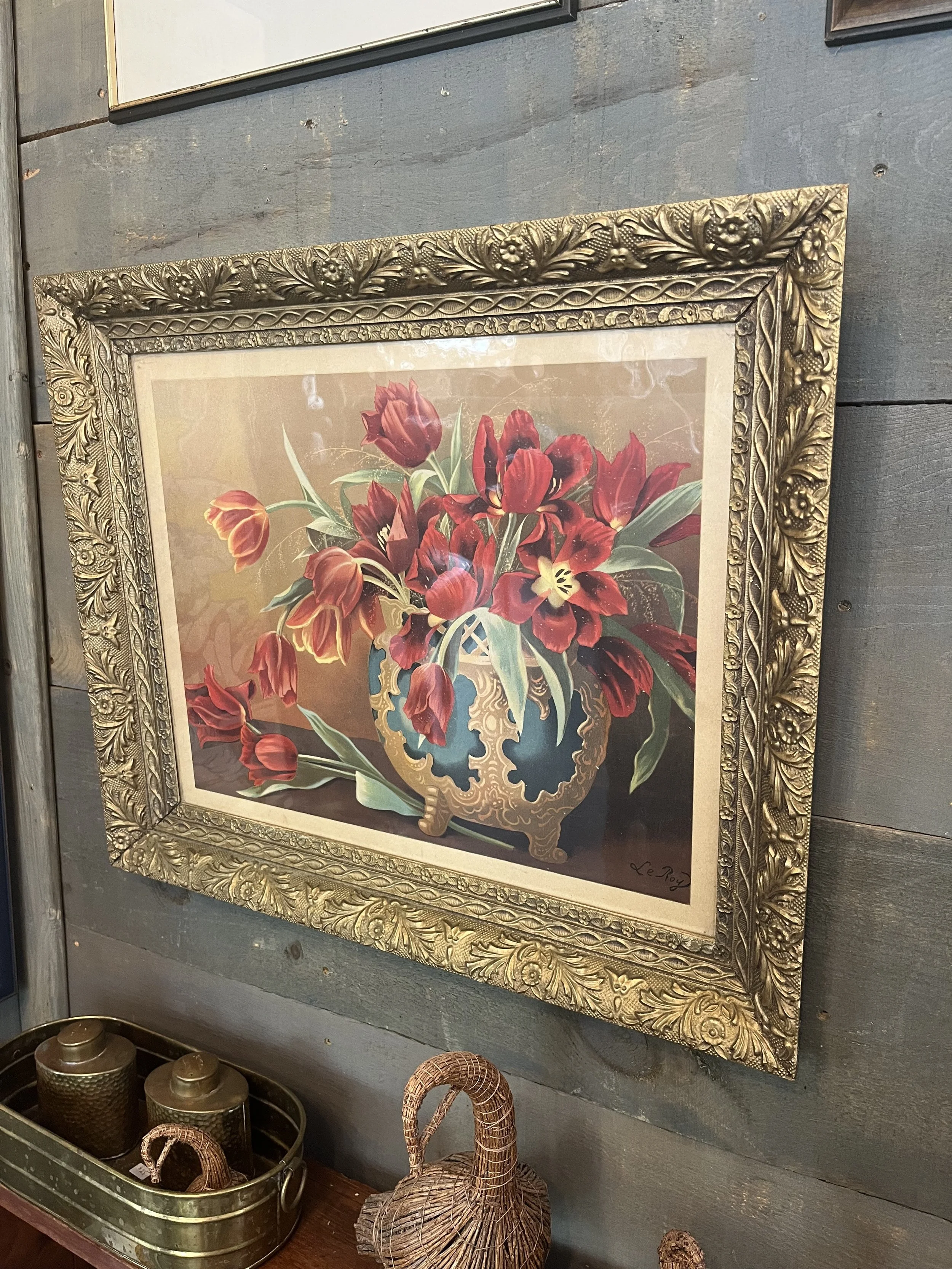 Victorian floral print in excellent gilt frame- Measures 25 x 21" ( $110)