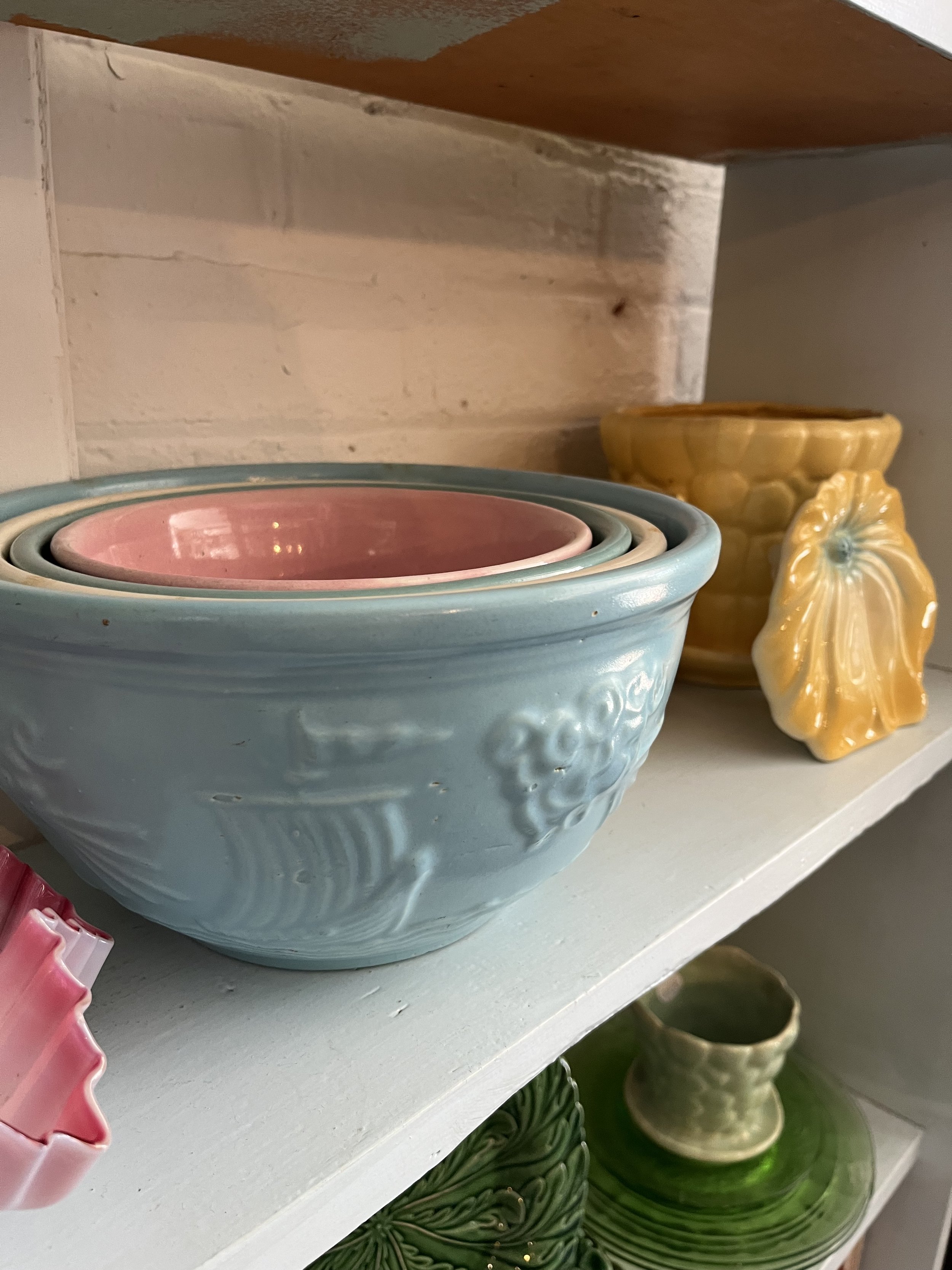Set of 4 North Wind bowls made by Robinson Ransbottom. These stoneware bowls were manufactured in Roseville, Ohio, typically dating back to the 1930s or 1940s. ($125 for the set)