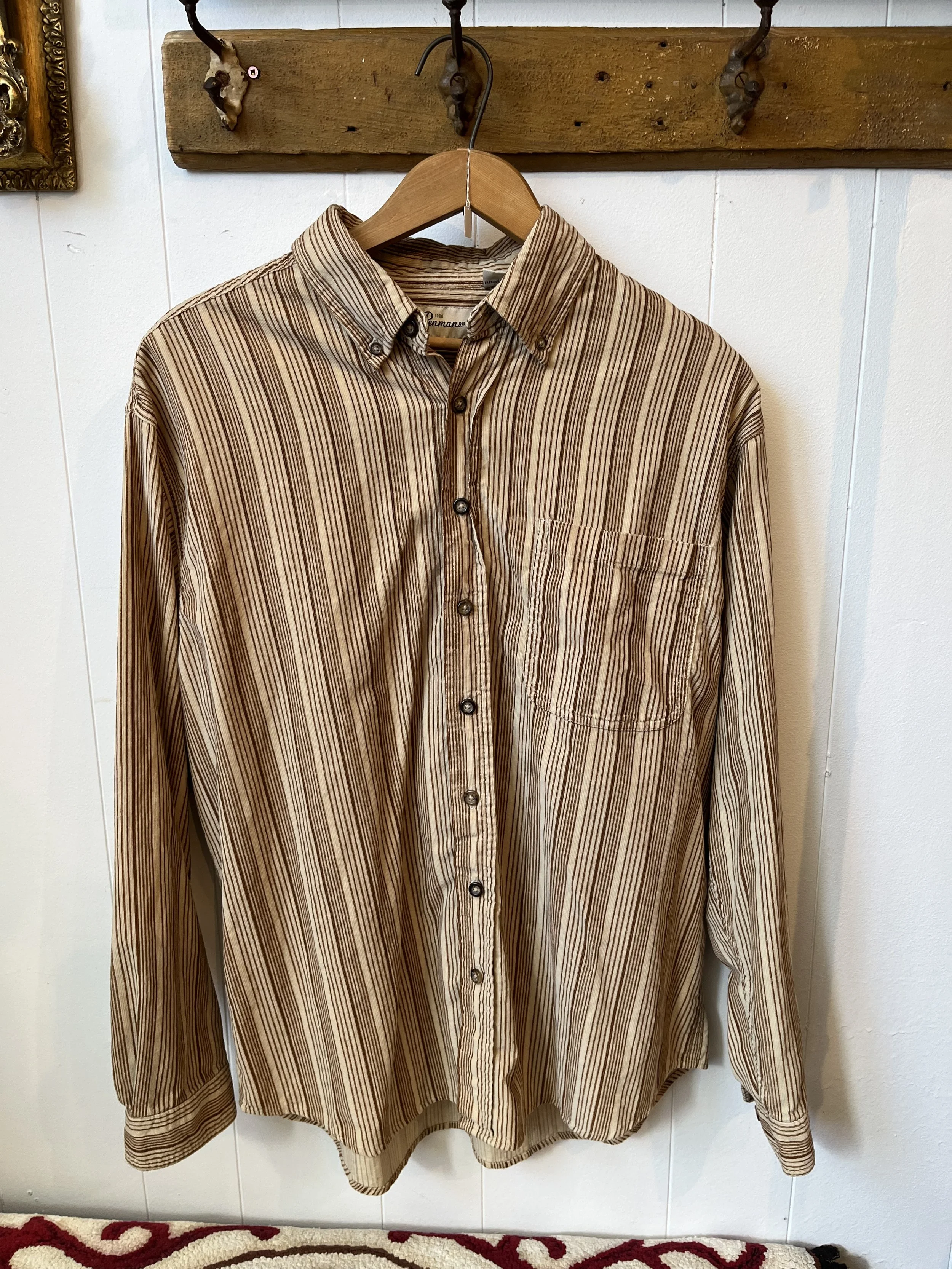 1990s Penman's Made in Canada corduroy striped shirt. L ($38)