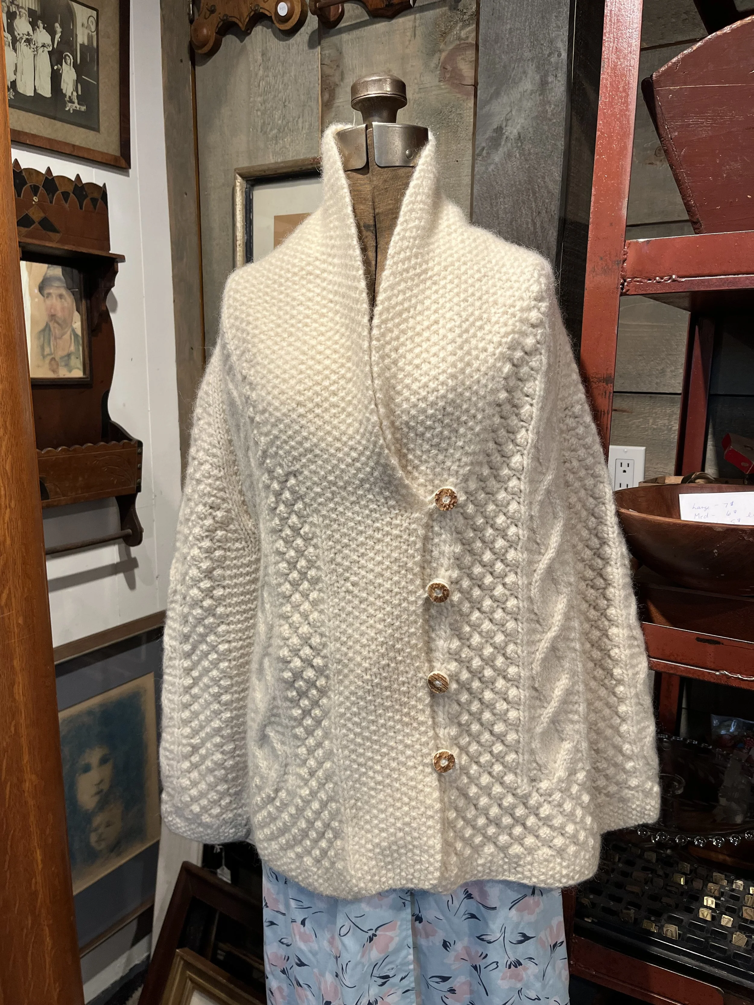 Ivory hand knitted cable wool cardigan. ( M)  $85