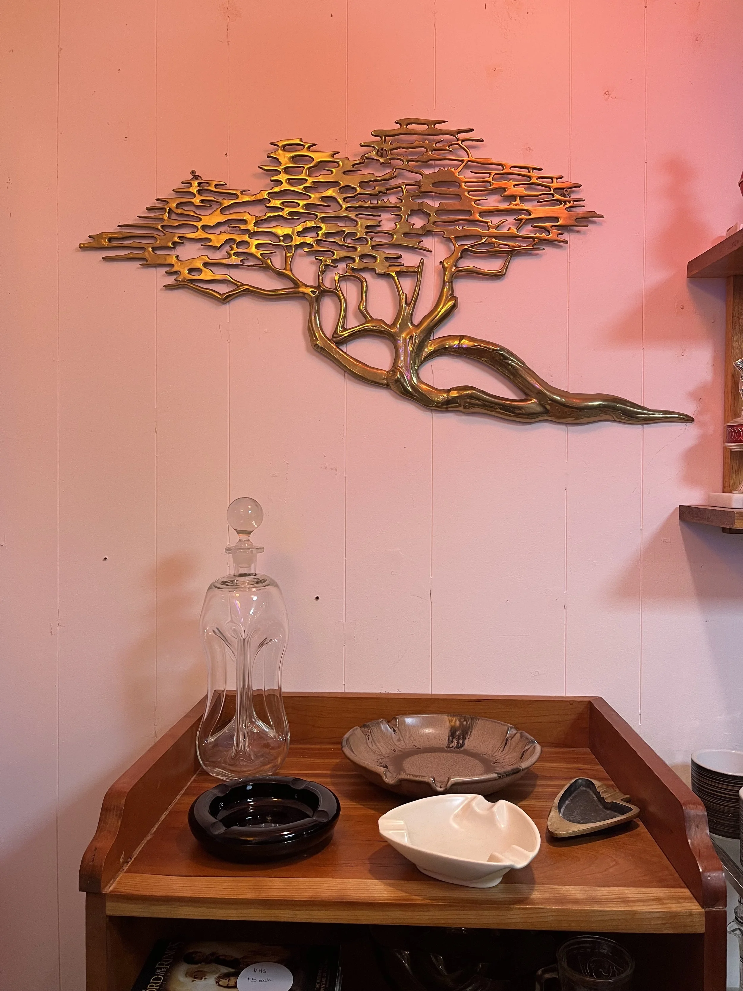 Mid century modern brass bonsai tree. Measures 36" across. ($165)