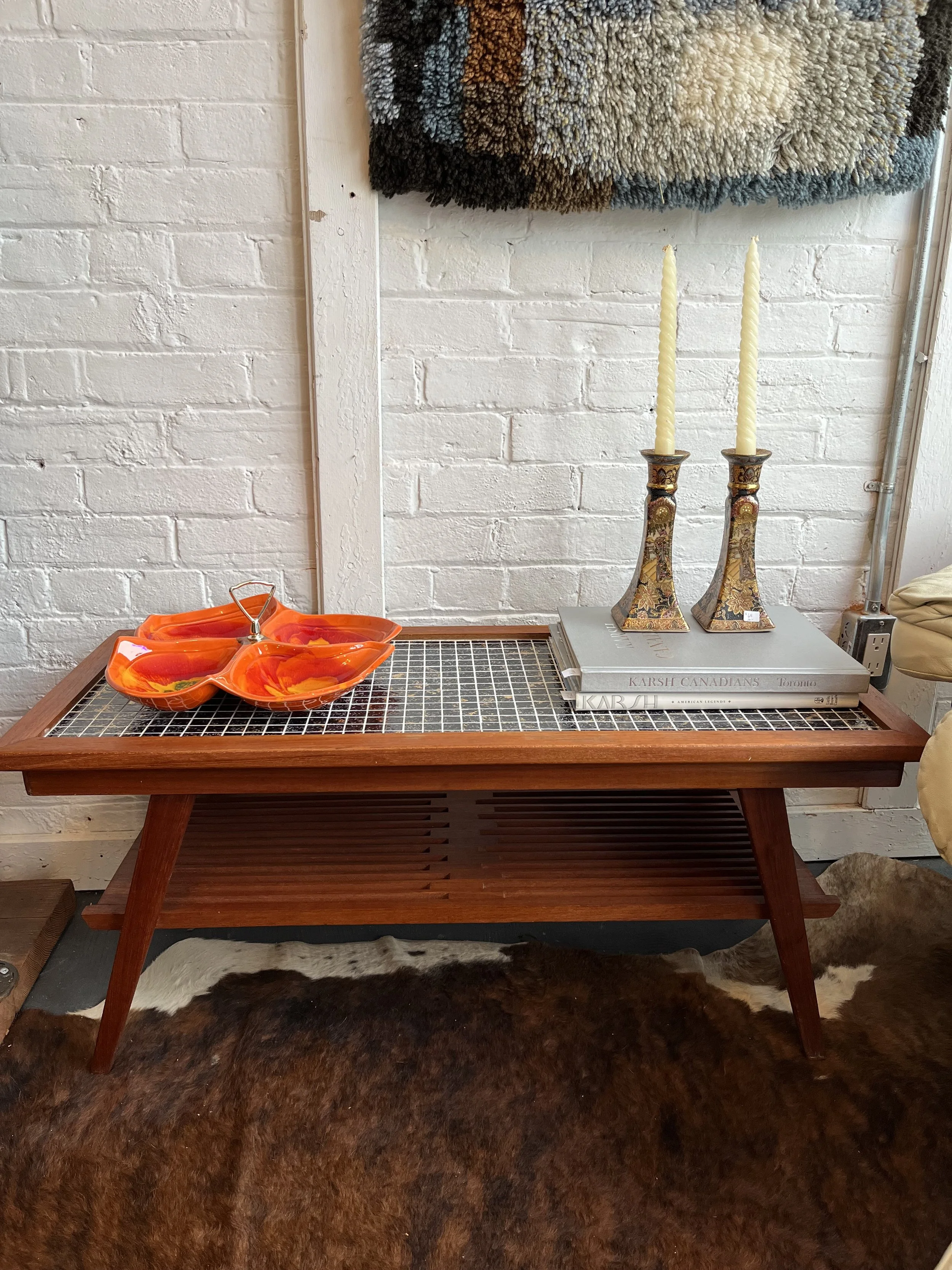MCM tile top teak coffee/ side table.   Very good condition.  ($125)
