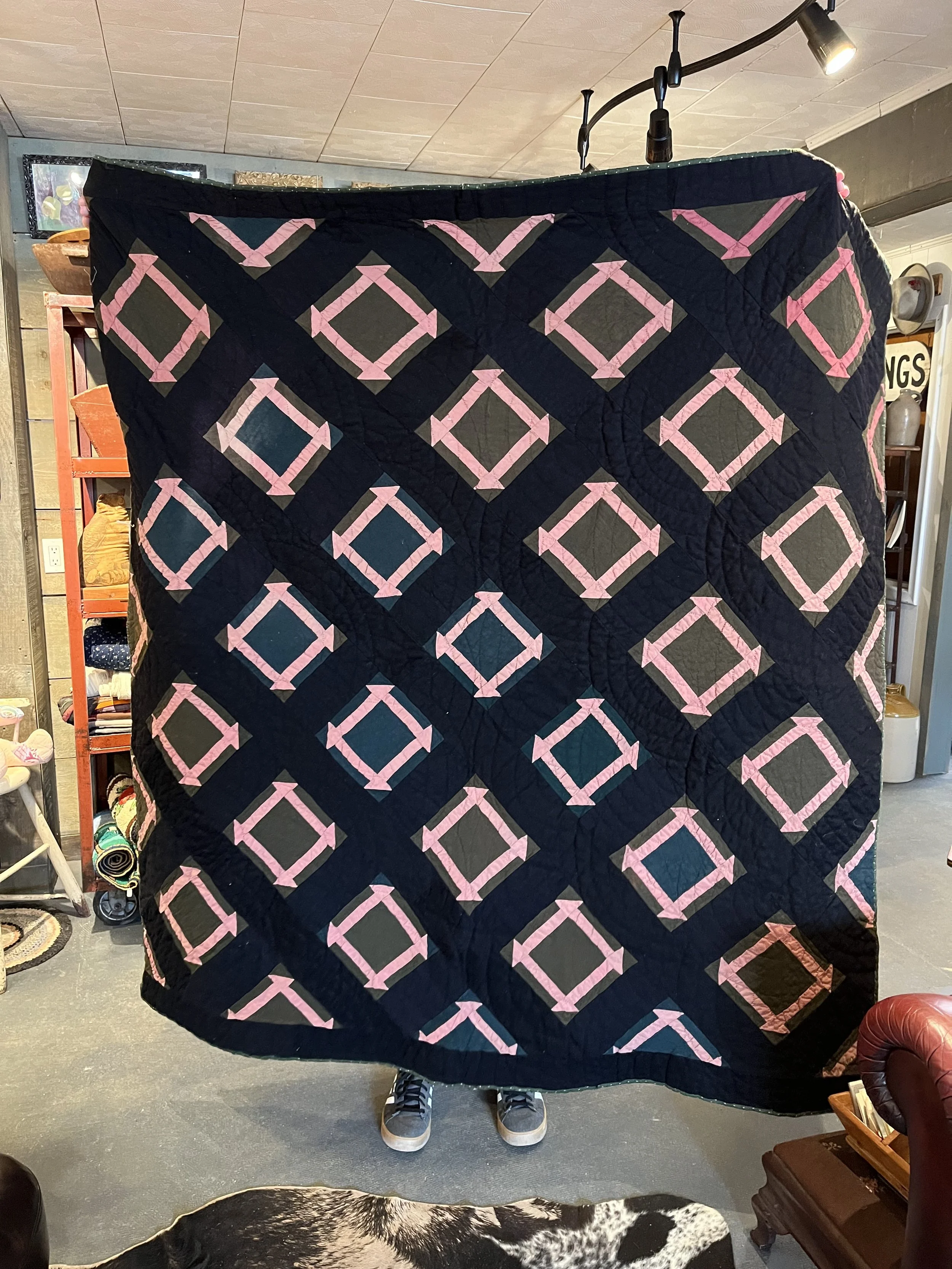 Early wool quilt- late 1800s.  Measures 68 x 60" ($225)