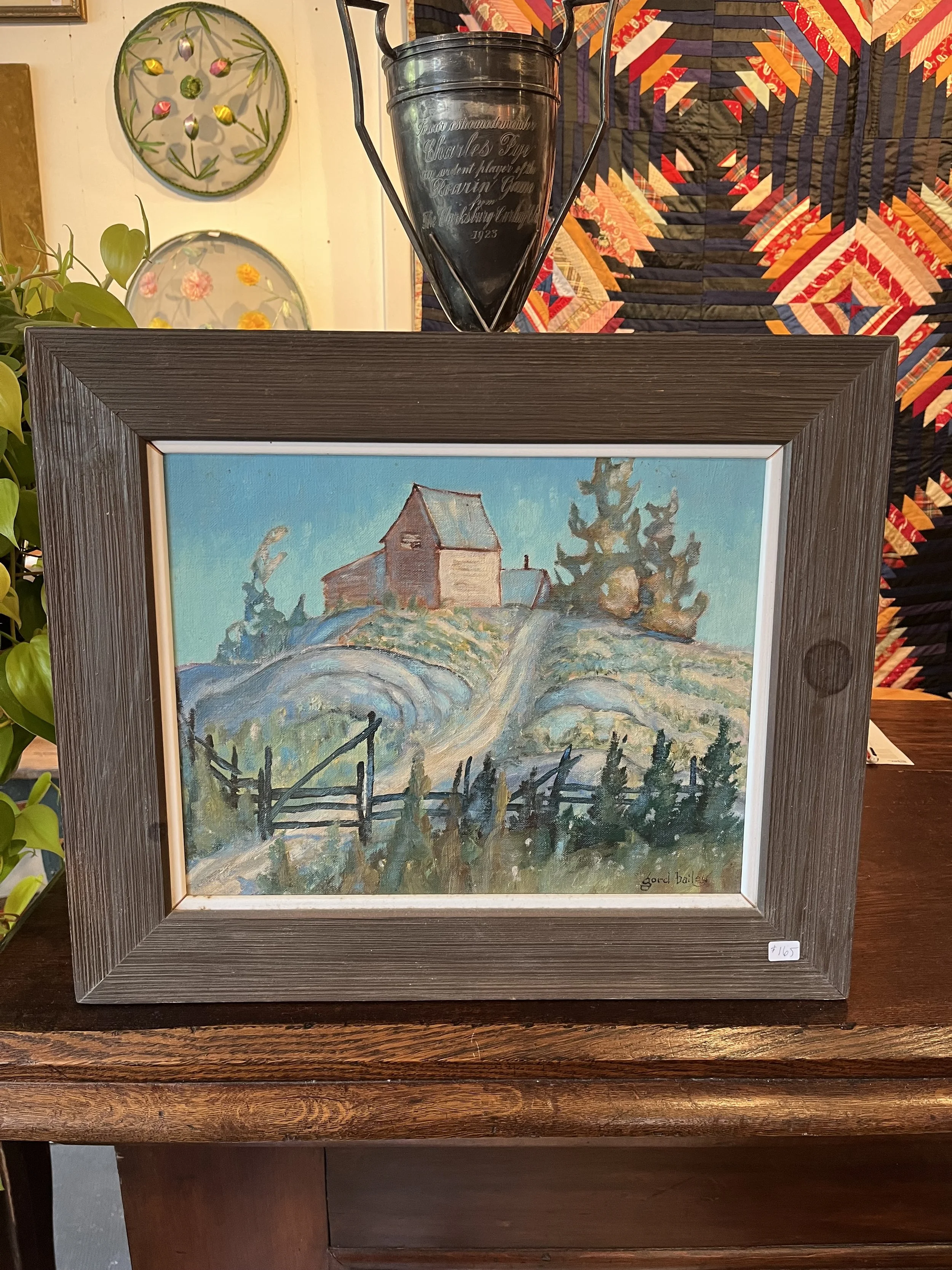 House on the hill- oil on board Gord Bailey- Measures 16 x 18". ( $165)