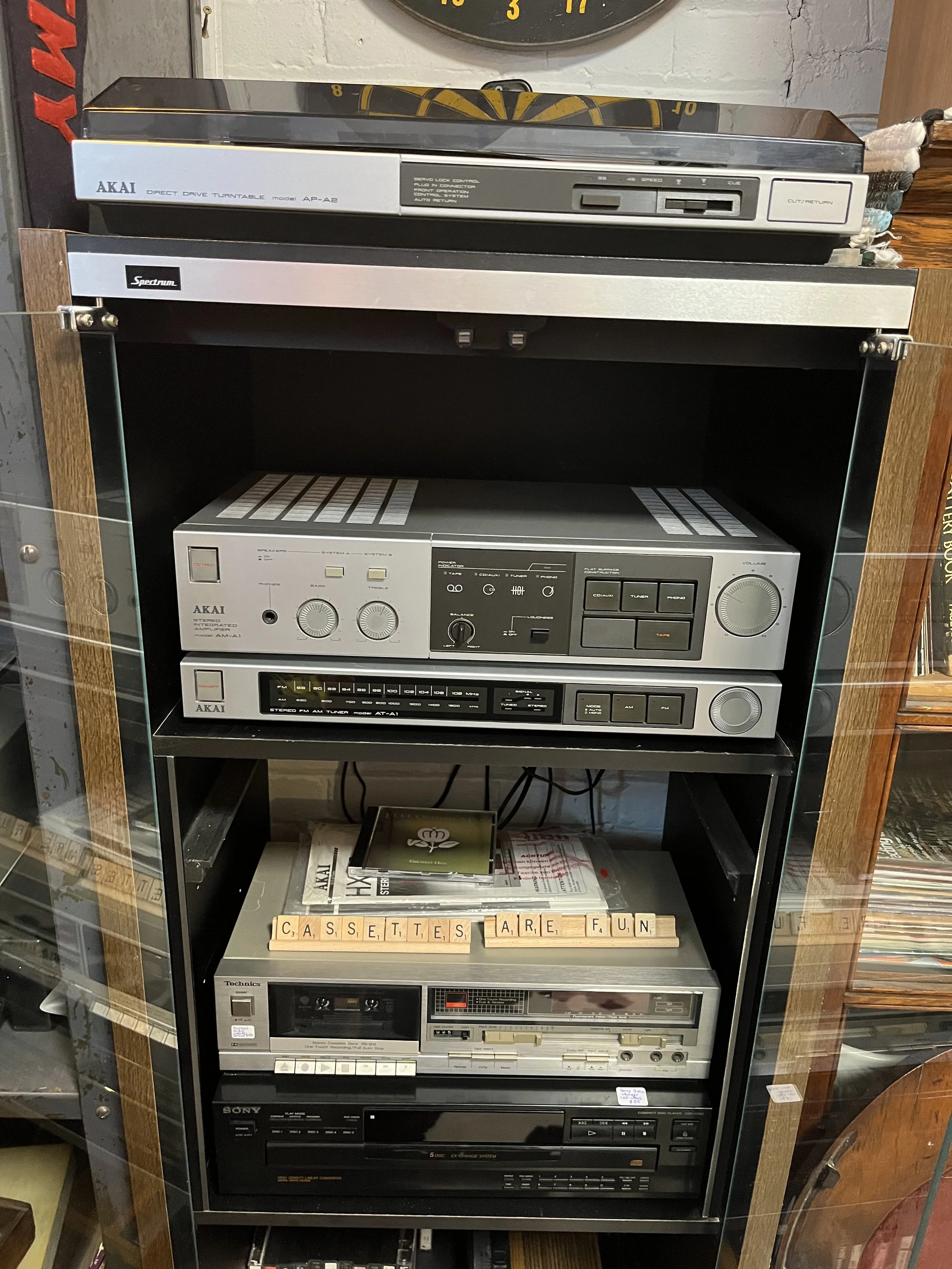 AKAI turntable, amplifier and tuner.  Perfect starter set for the vinyl enthusiast.  (turntable- $165, Amplifier- $100, Tuner - $65 OR $265 for all three pieces)