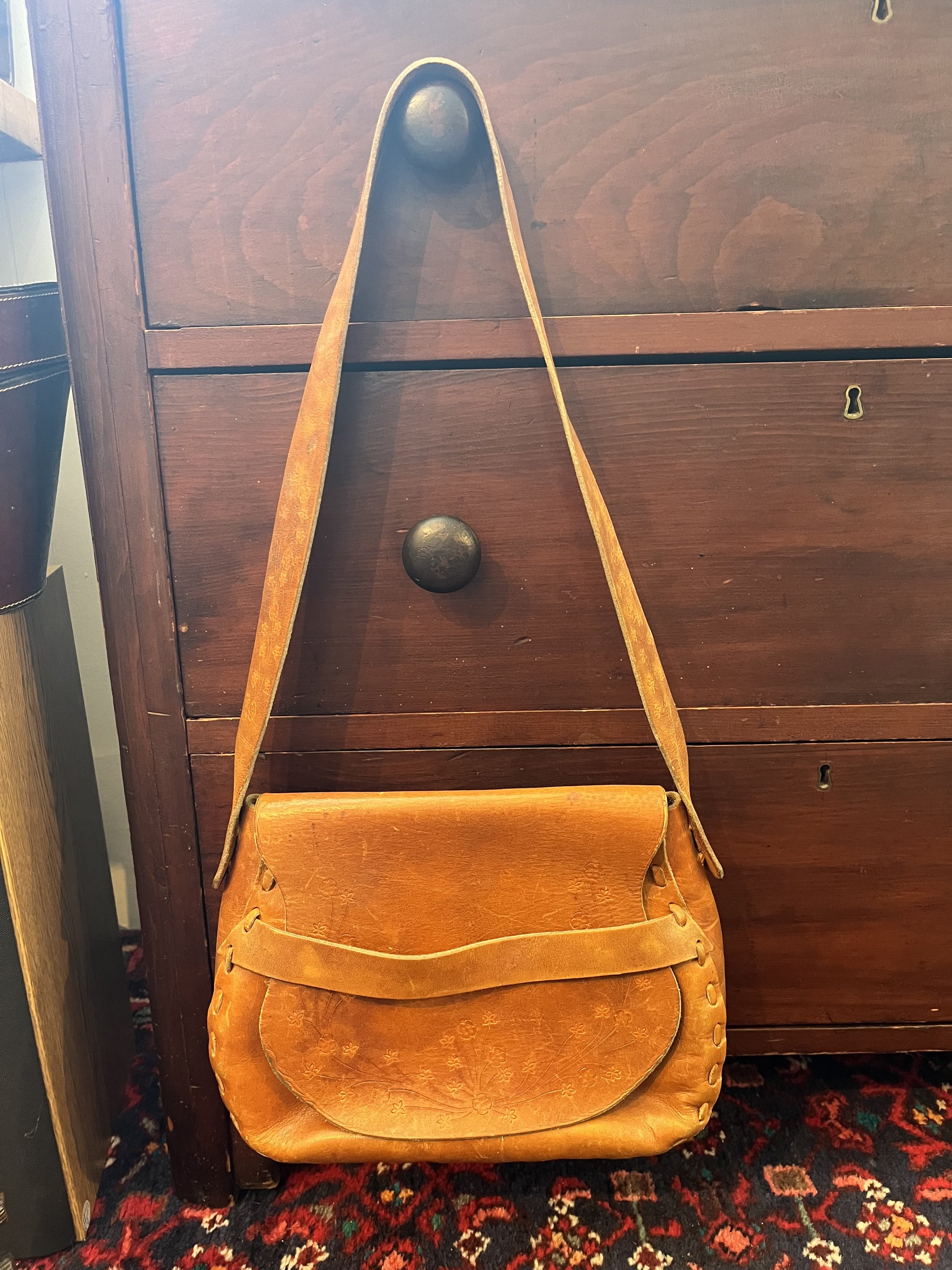 1970s floral leather purse- ($55)