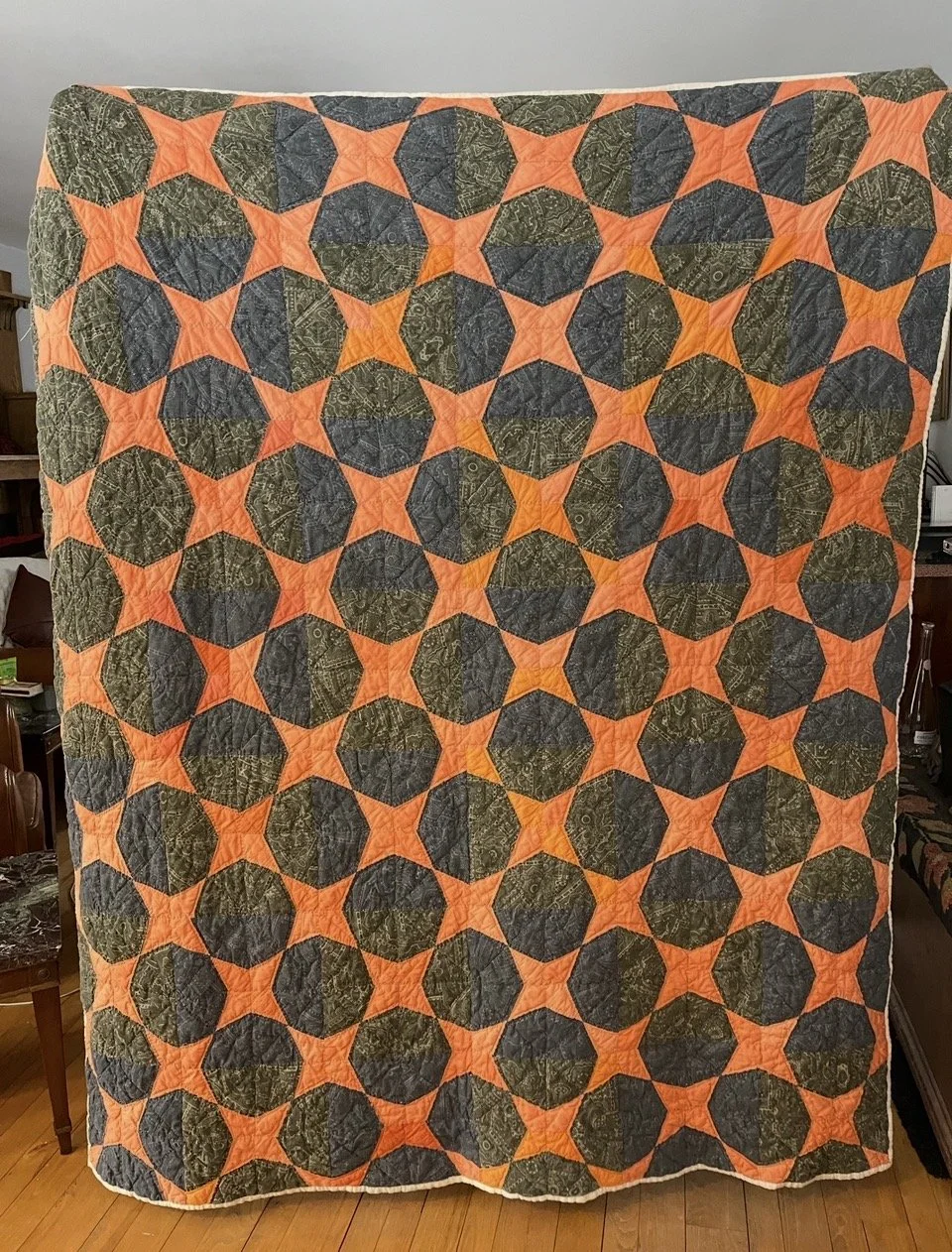 Orange and grey beauty!  Measures 88 x 64".  ($245)