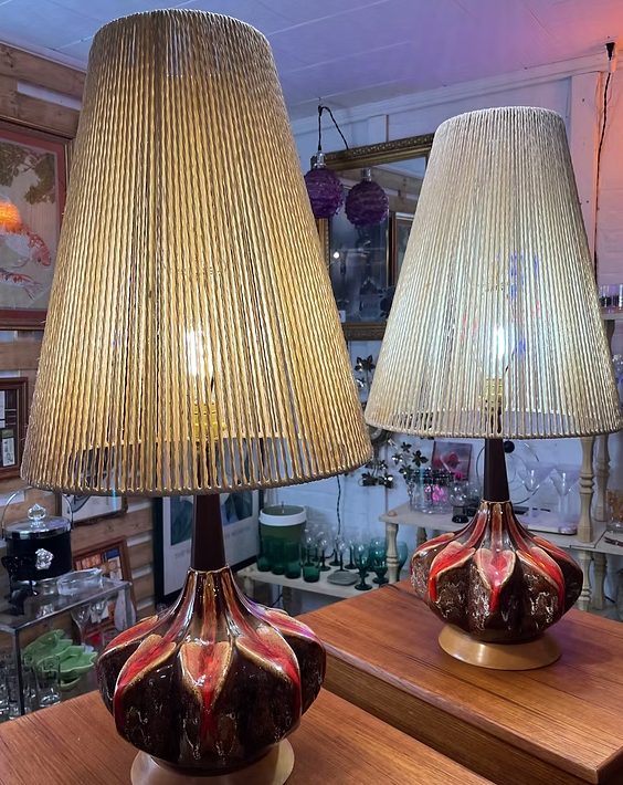 
Midcentury Marc Chalvignac Table Lamps:
Original shades
($325/pair)
