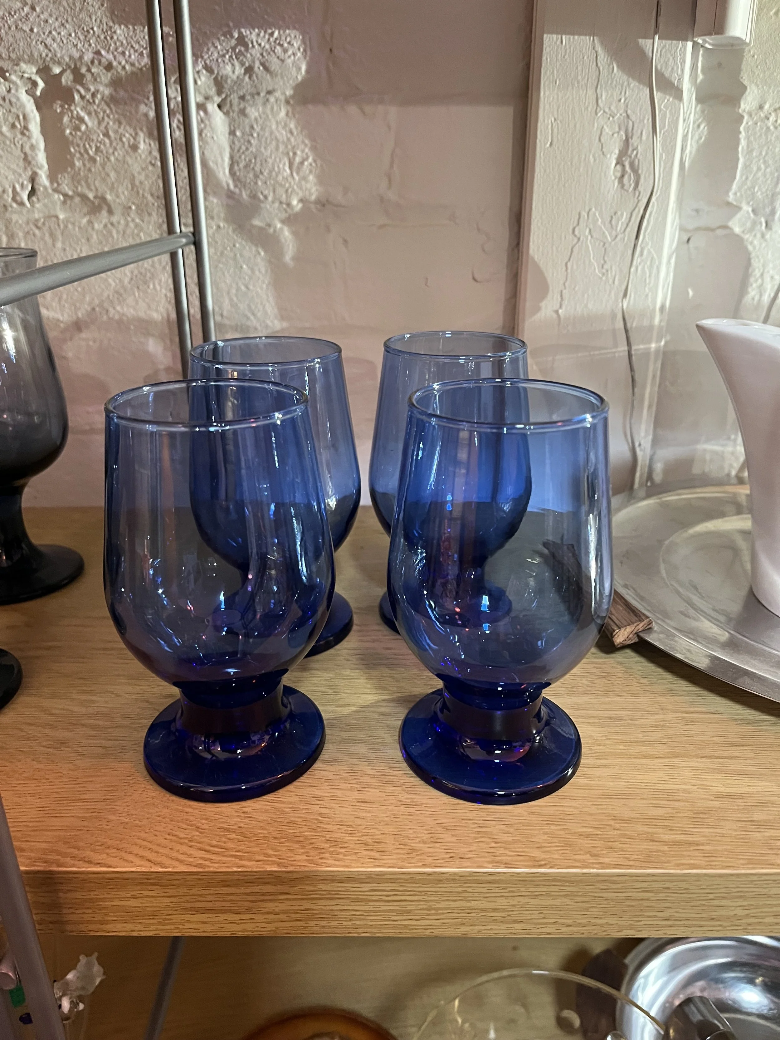 Cobalt blue stemmed wine glasses set of 4 ( $35)