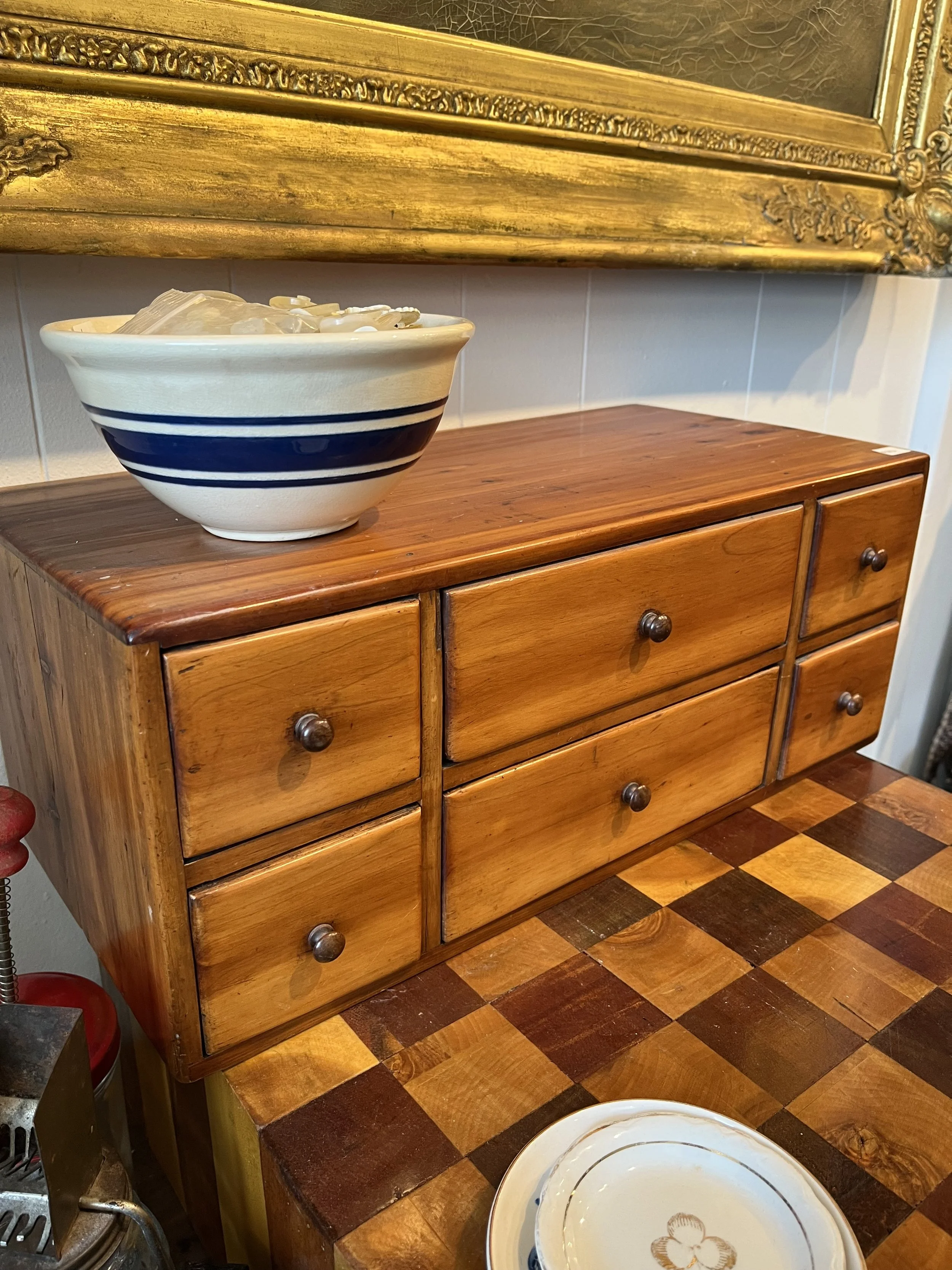 Multi drawer cabinet in pine.  Measures 17 x 7 x 8 1/2" SOLD