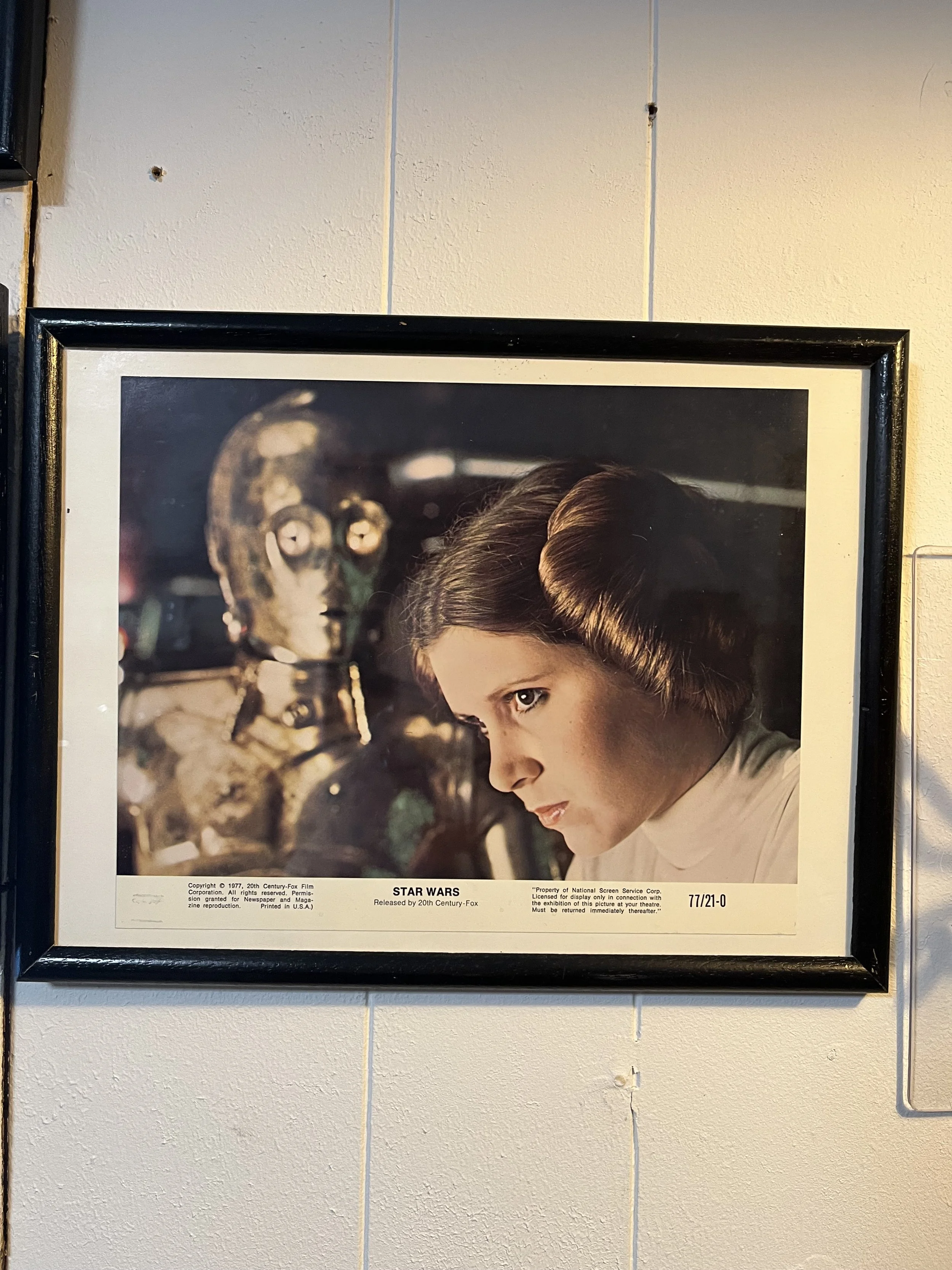 Set of 5 Lobby cards- Star Wars 1977.  All framed in excellent condition.  Five different images.  ($40 each). 
