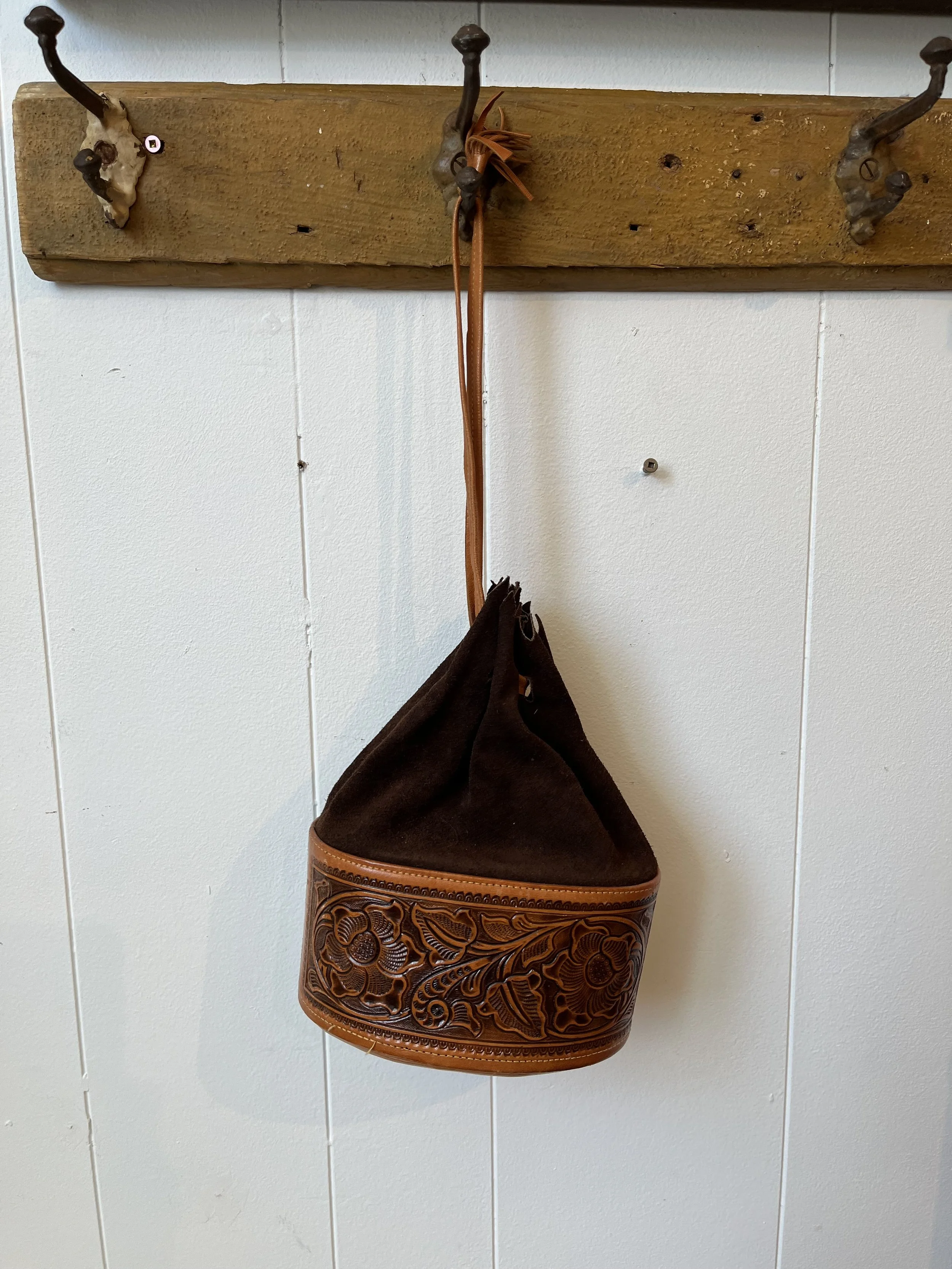 Draw string tooled leather purse ($55)