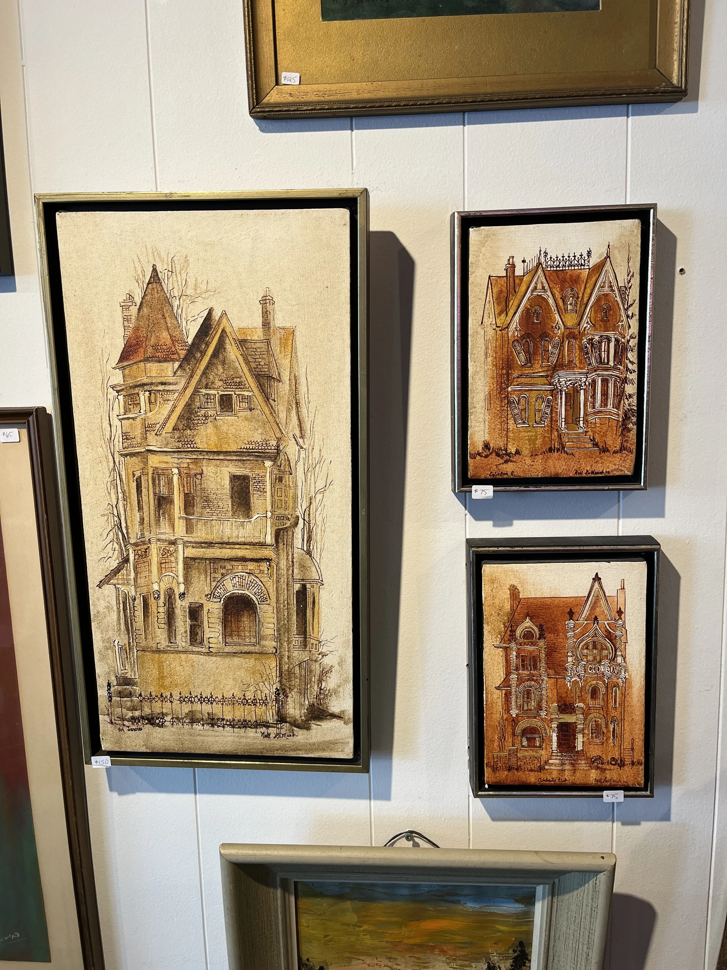 Three house portraits by Neil LaMarsh featuring victorian houses in Toronto.  Dated 1972
Two smaller-   7 x 10" ($75 each)
Larger - 11 x 21"  ($150) 