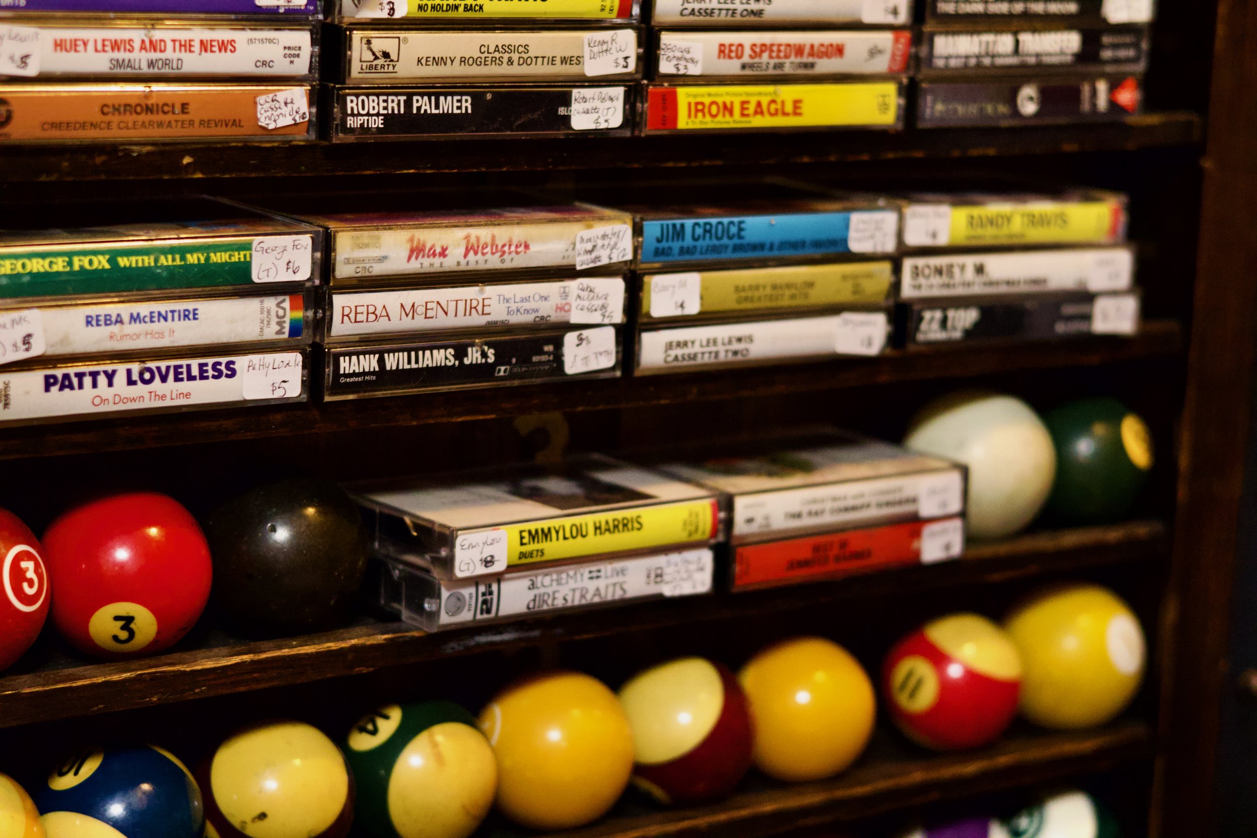 Vintage casette tapes and billiard balls