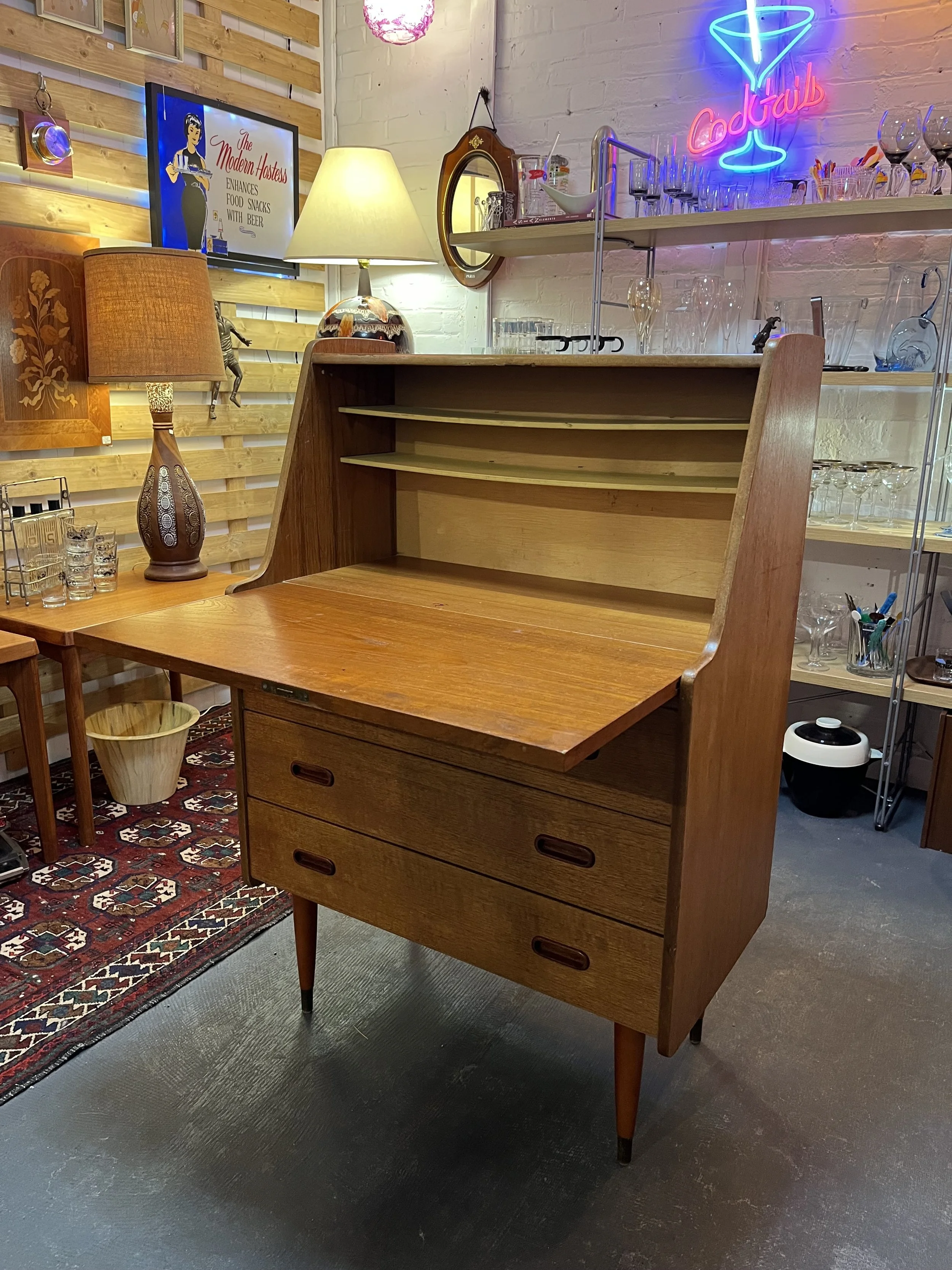 Teak MCM Mid Century drop front desk.  Measures 29 x 43 x16" ($295)