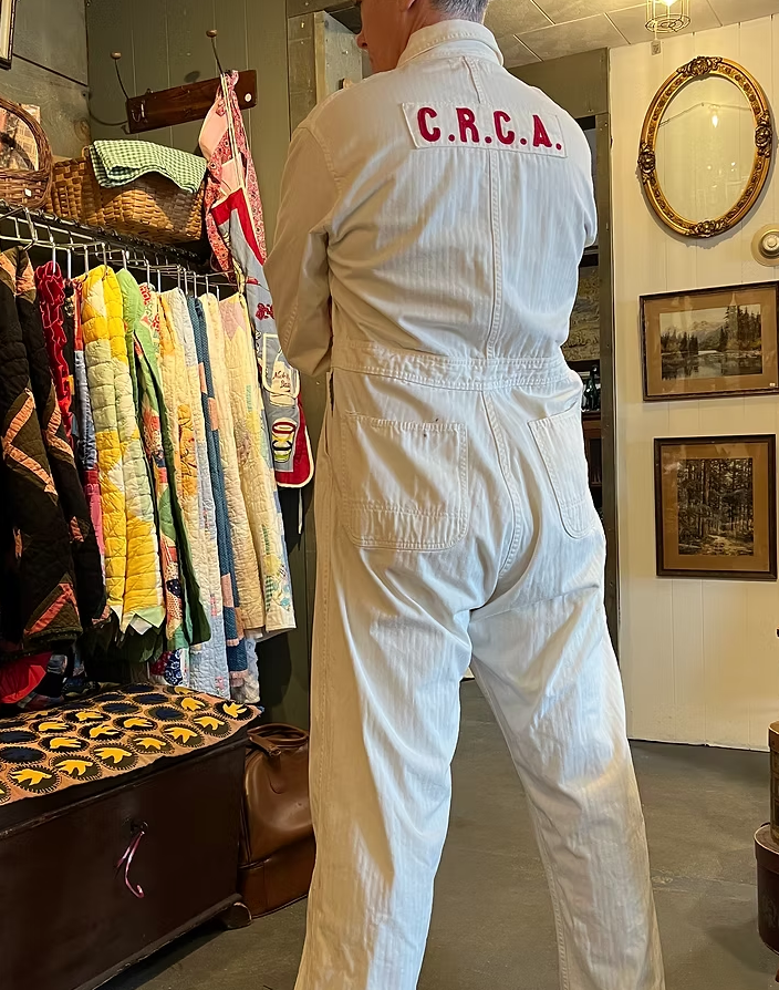 1960's Canadian Racing Communication Association Coveralls: These were used from Motorcycle to Canadian F1 races.
Some staining.
($150)