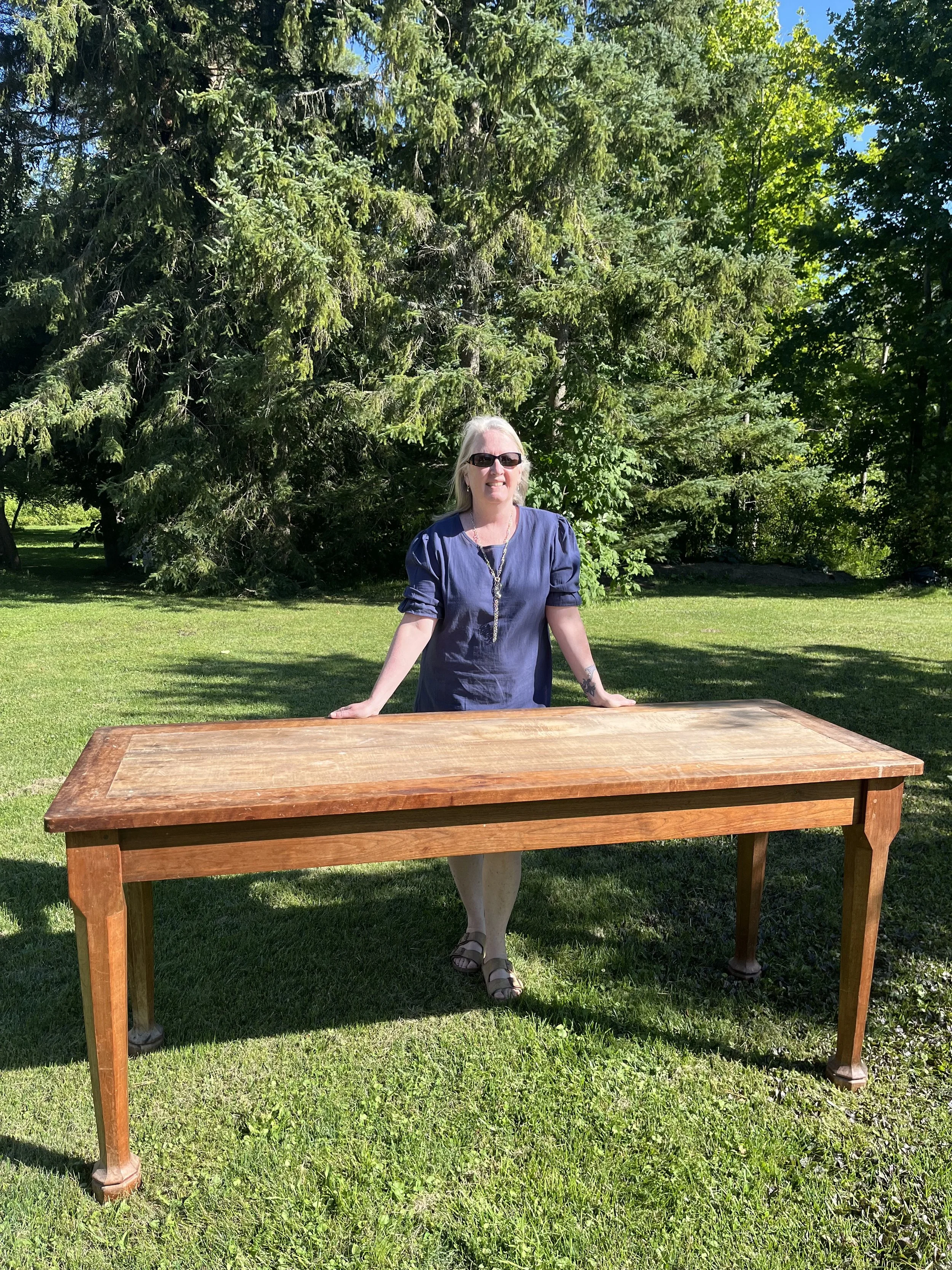 Museum table- late 1800s, designed to hold cases on top, but what a great island?  Retail display? Add a granite top?  Two available.   Measures 6 ft 3" x 27 x 34".  ($695)
