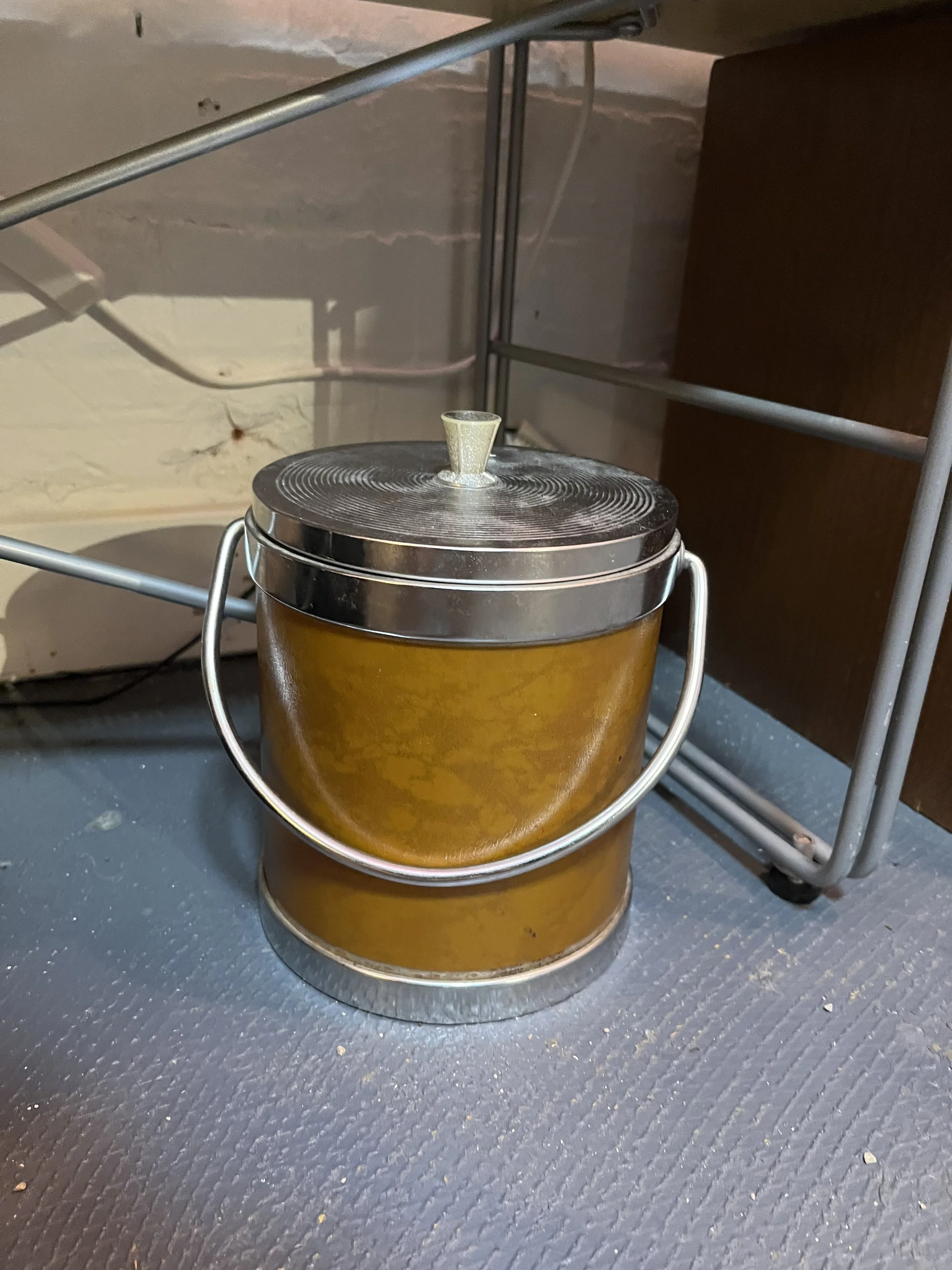 Small chrome and brown ice bucket (SOLD)