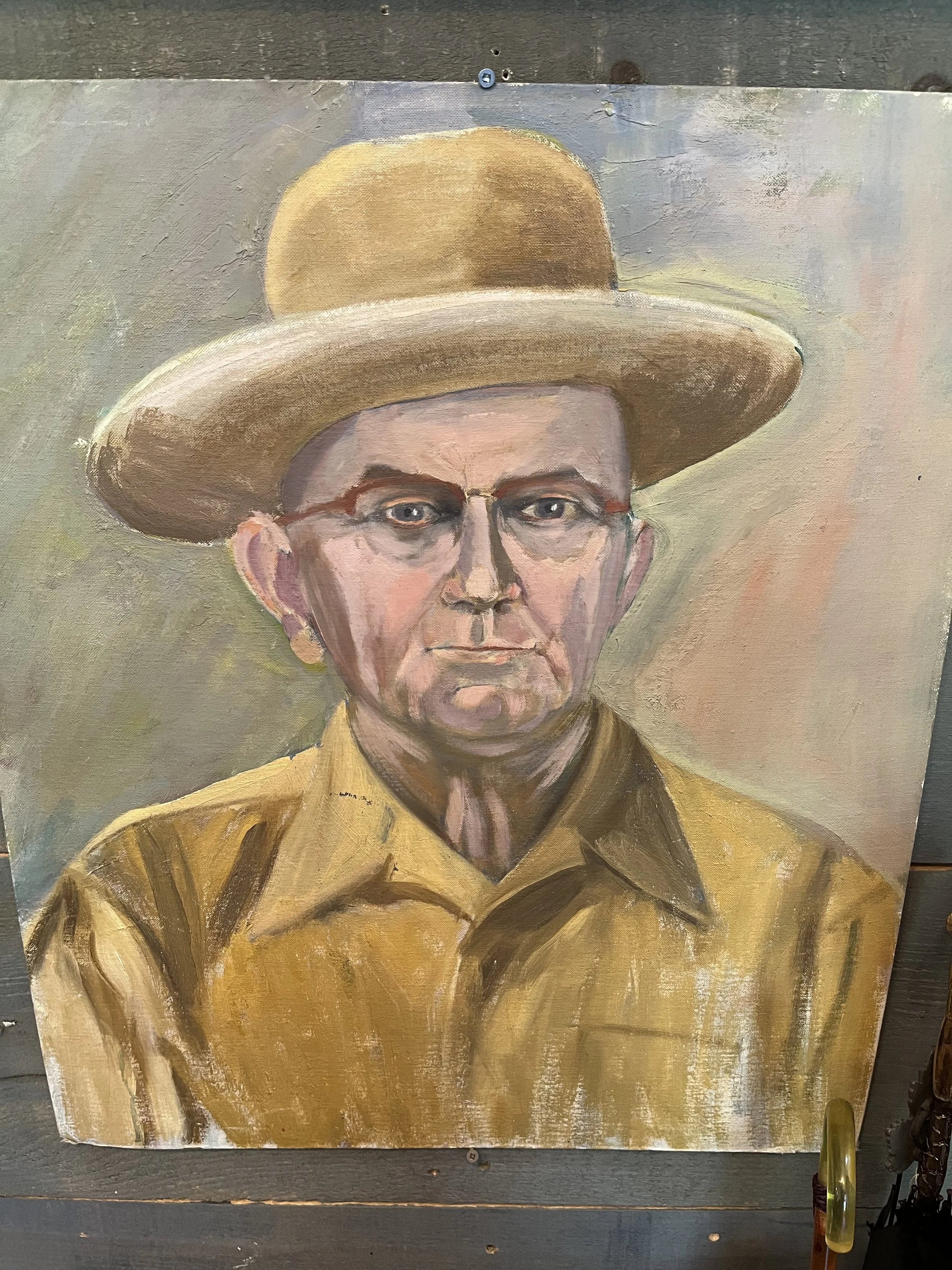 Yellow Hat Oil on board unframed Size-24'"x 20".   ($95)