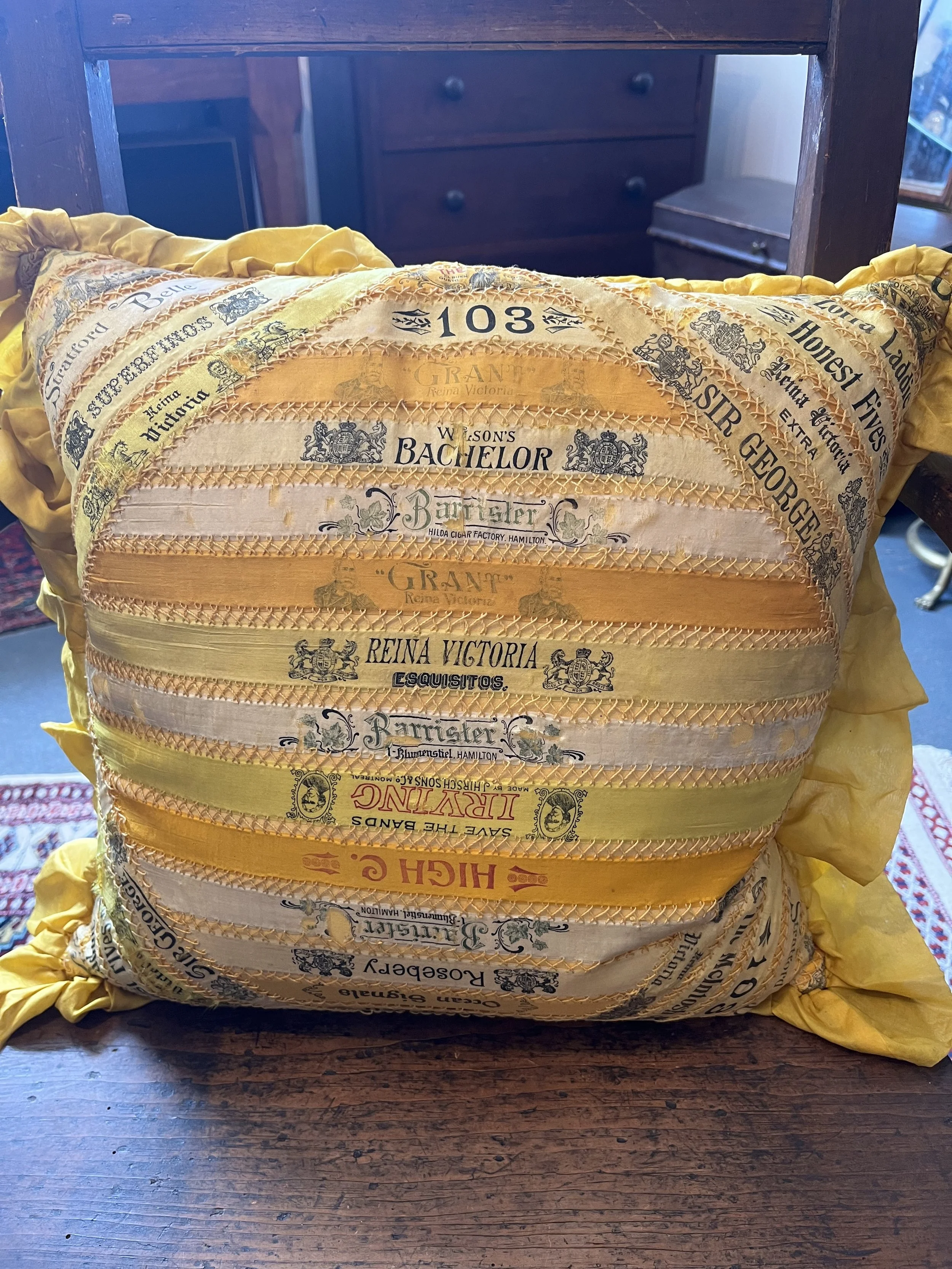 Cigar silk pillow with silk ruffle to match. ($ 95)