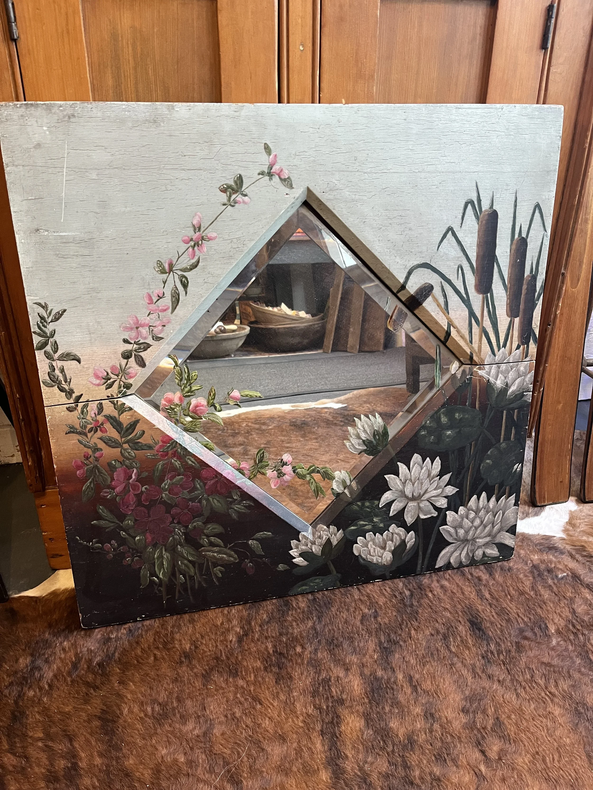 Victorian hand painted mirror- Measures 28'x 28" ($225)