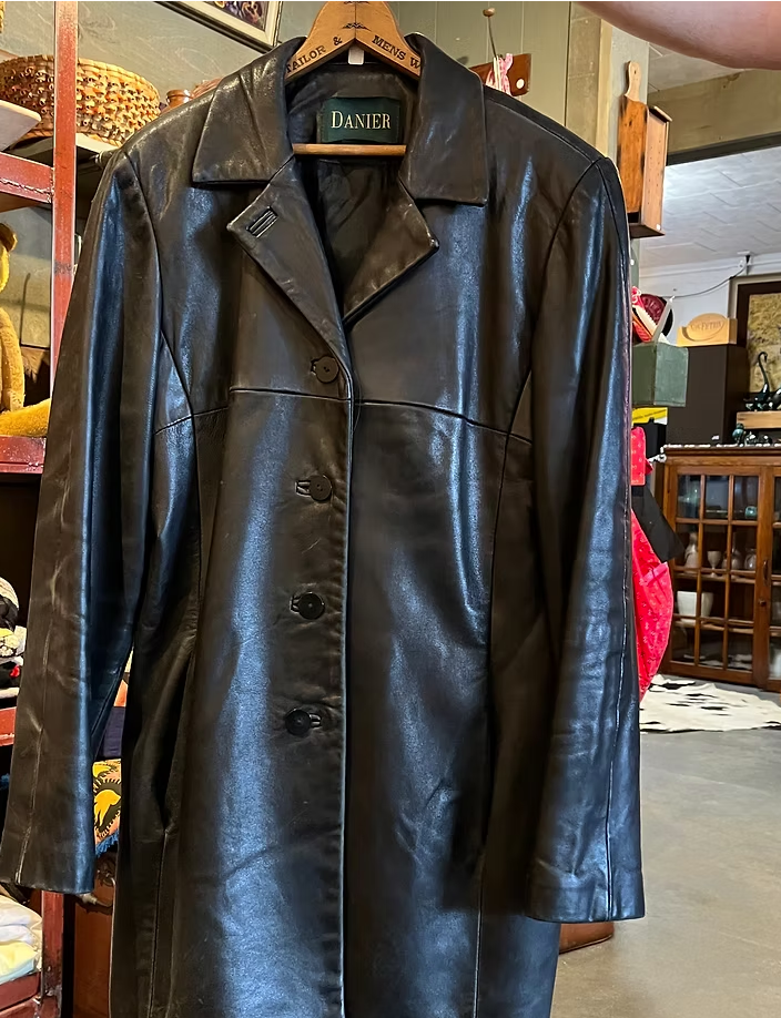 
Black Danier Leather Coat:
Size medium. Made in Canada
($110)