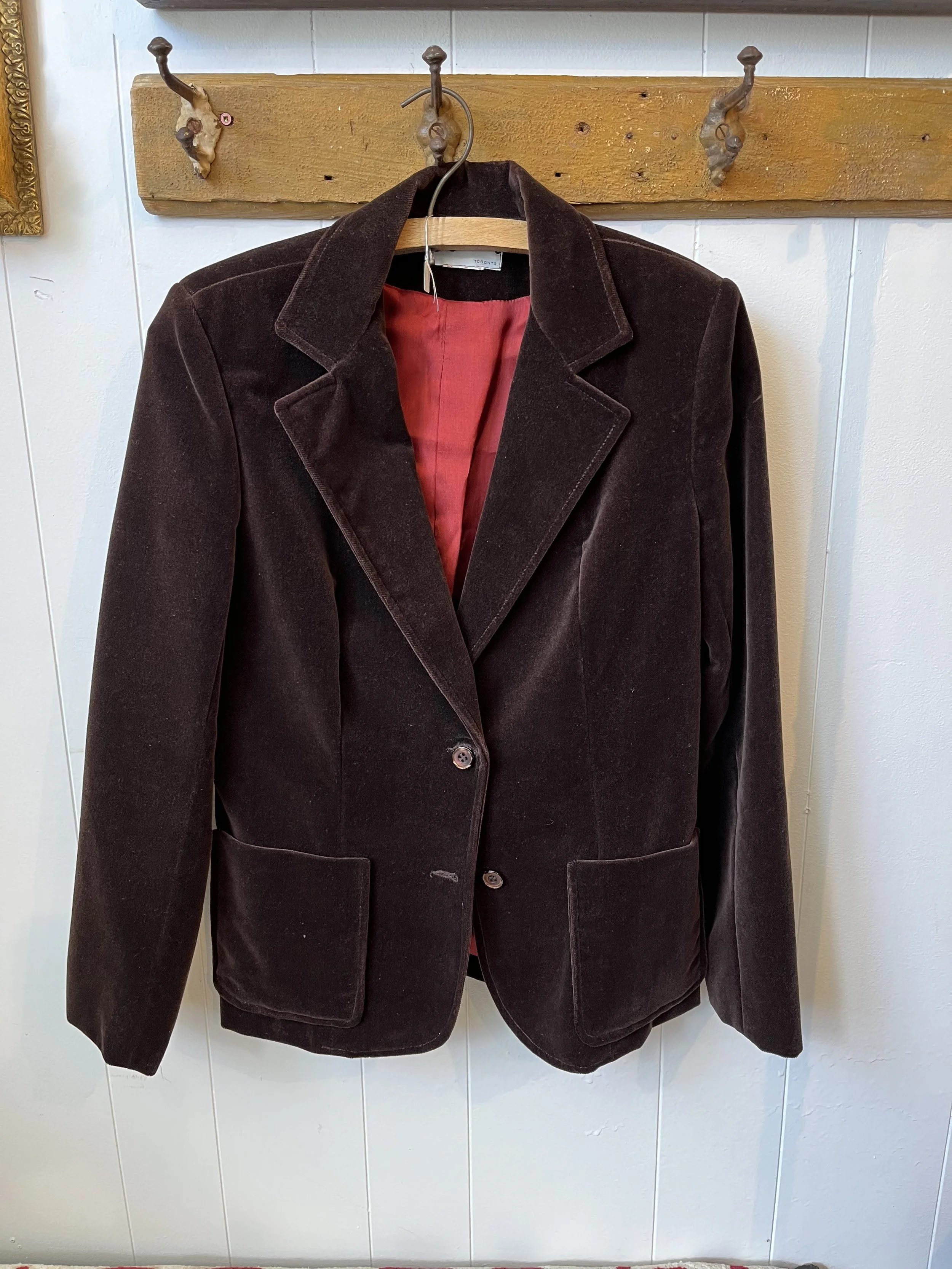 Brown velour blazer- "Gaytown Toronto" S ($40)