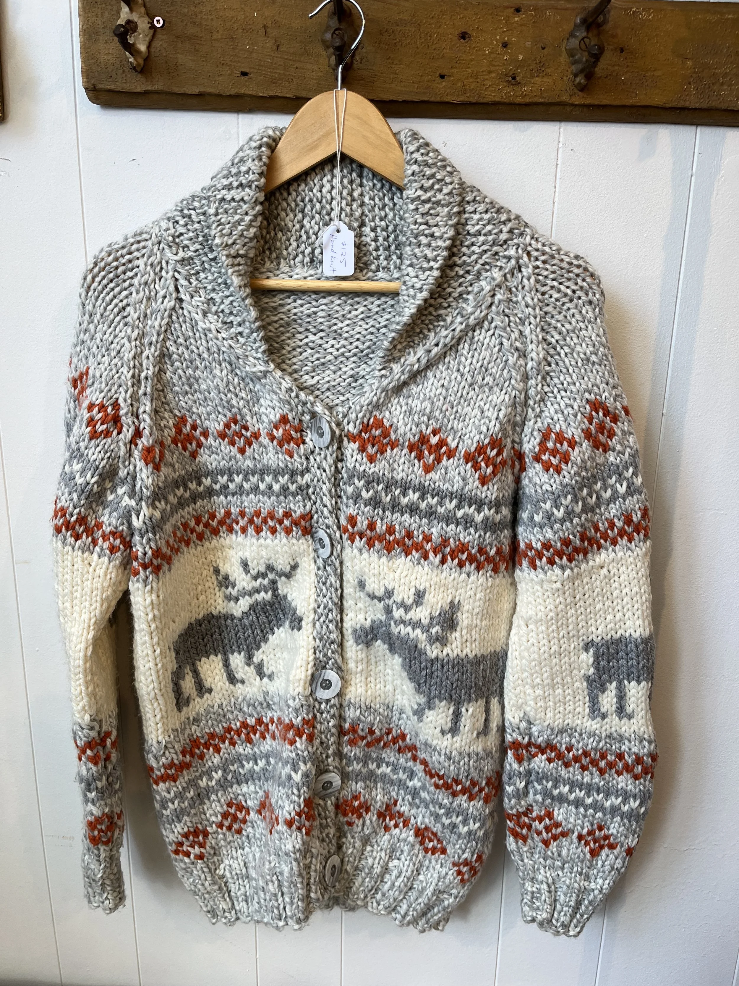 Hand knit moose sweater- S/M (SOLD)