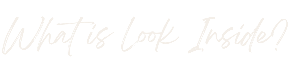 Black background with white handwritten-style text saying, "What is Look Inside?"