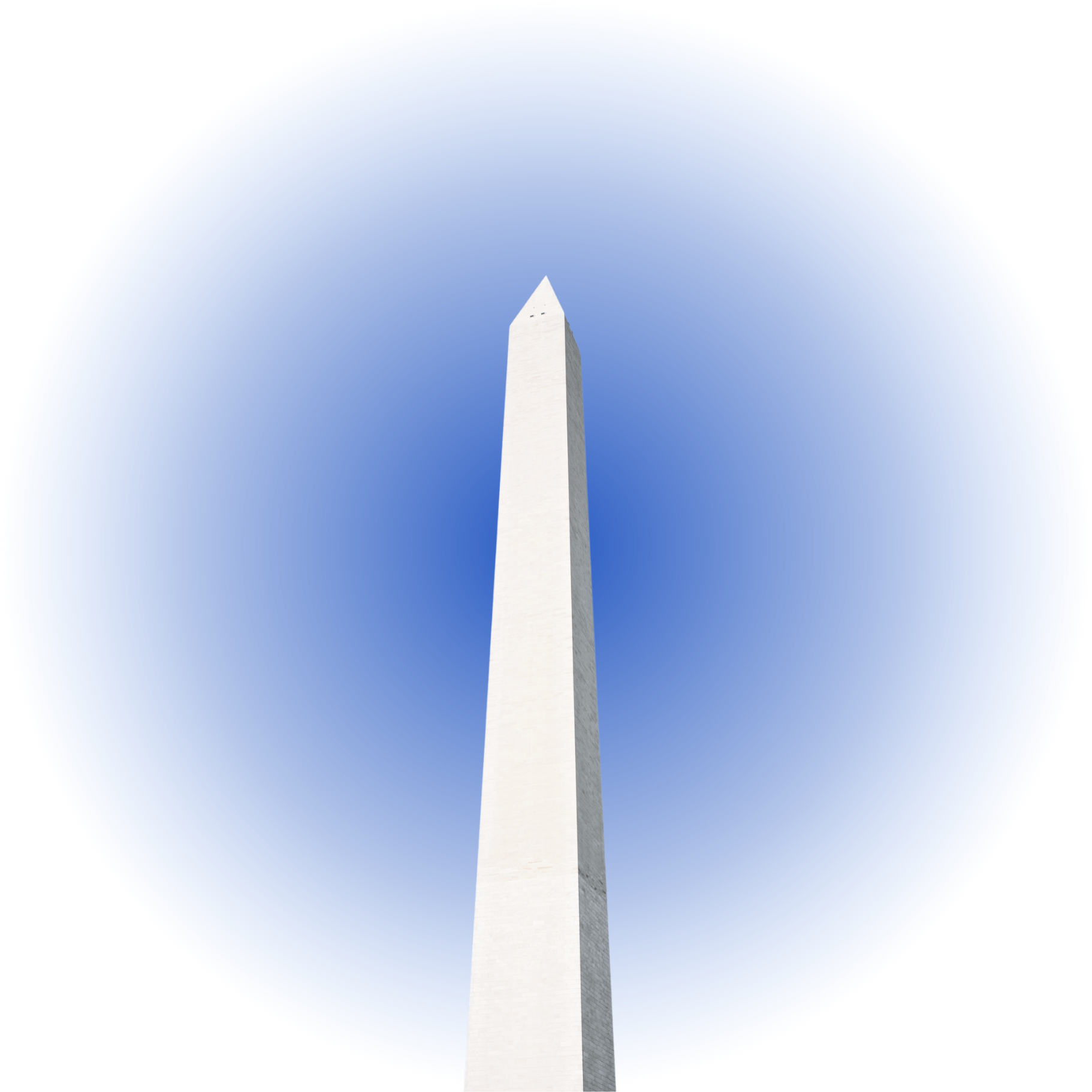 Looking up at the Washington Monument against a clear blue sky.