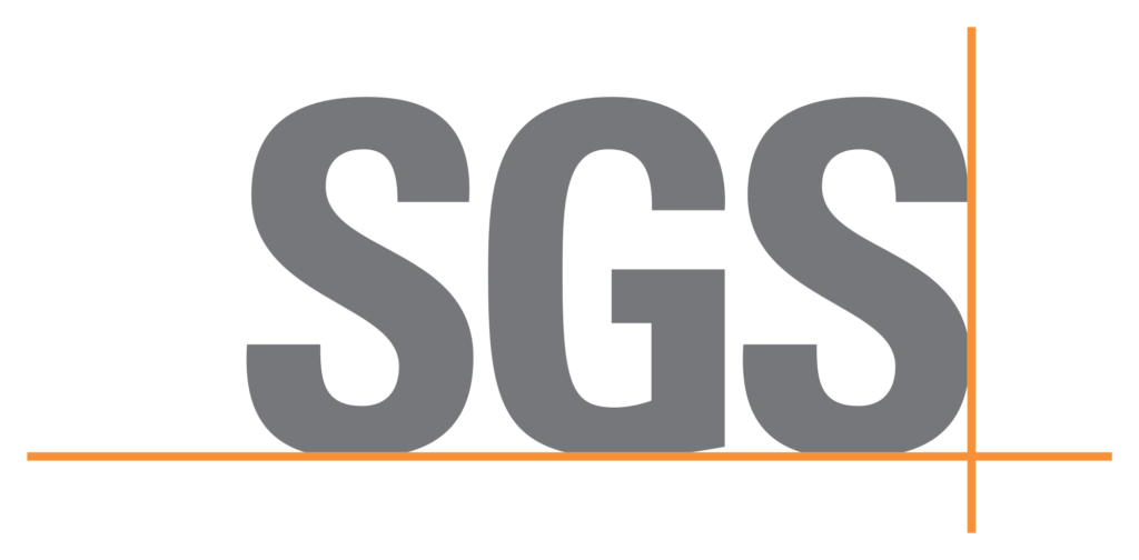 Logo with large gray letters 'SGS' and orange grid lines.