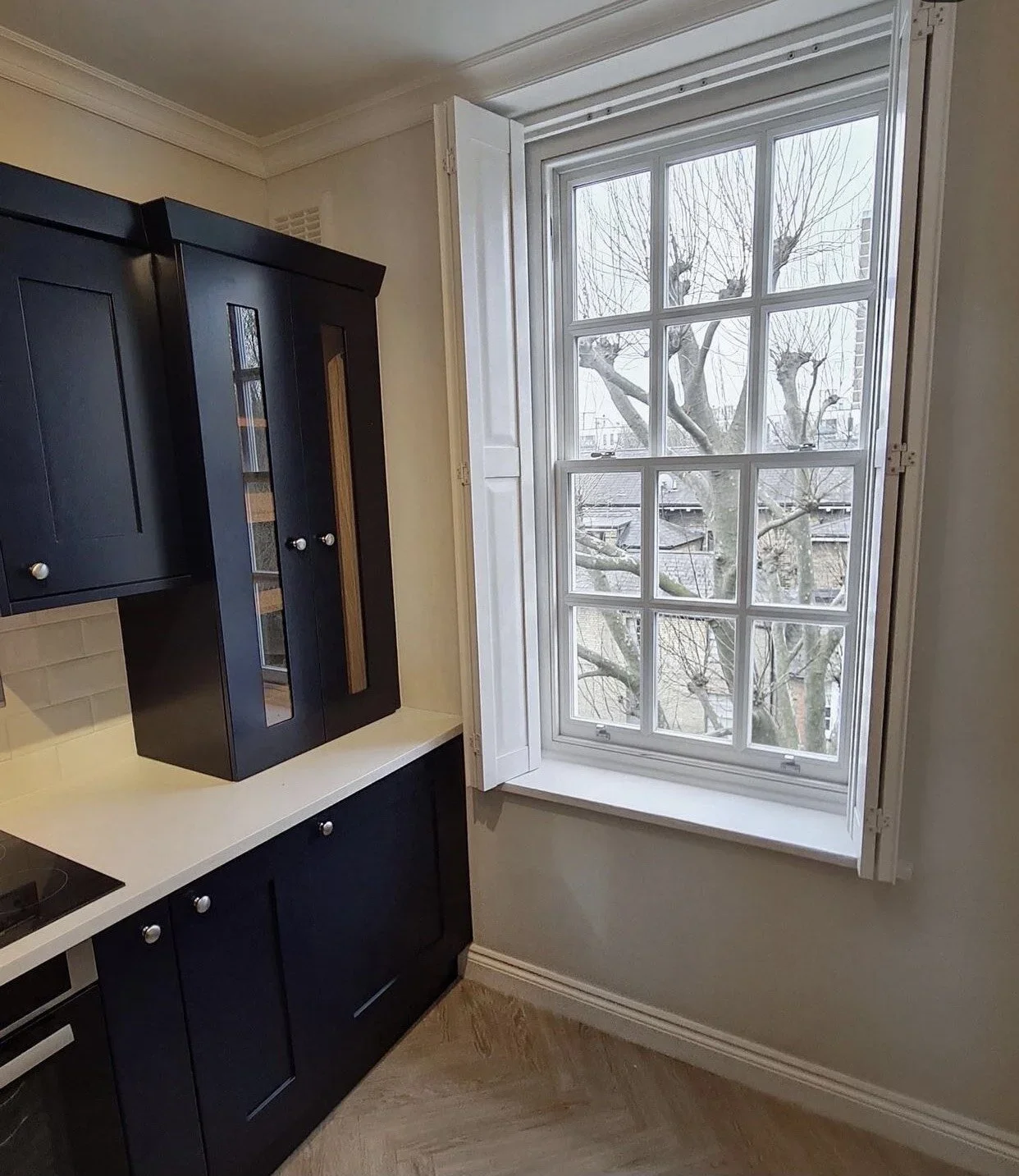solid panel shutters open